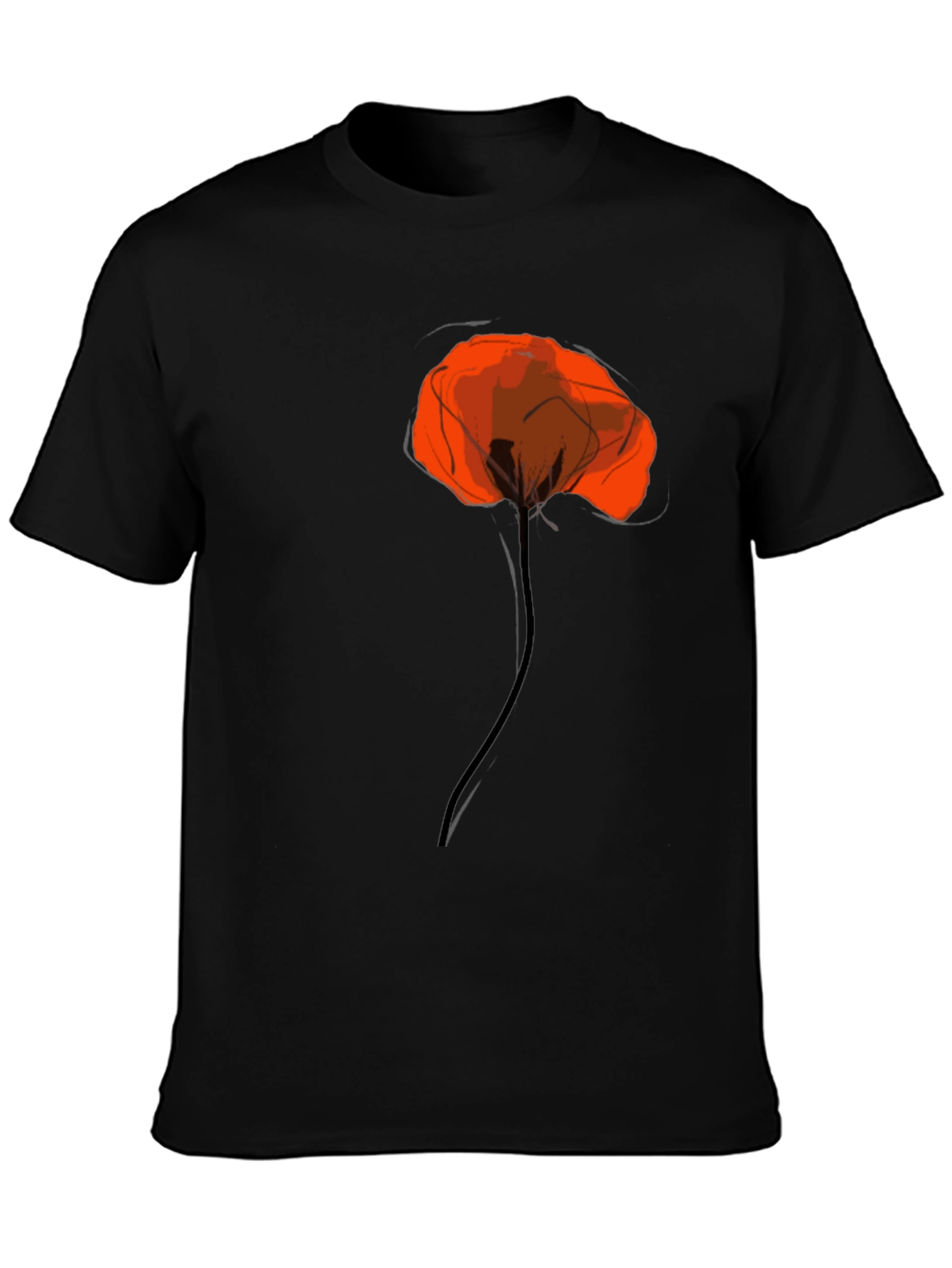 Black Tee with Artistic Red Poppy Design