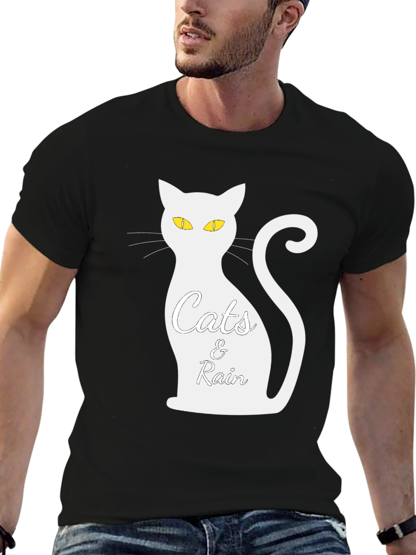 Cats & Rain Black T-Shirt - Unique Graphic Tee