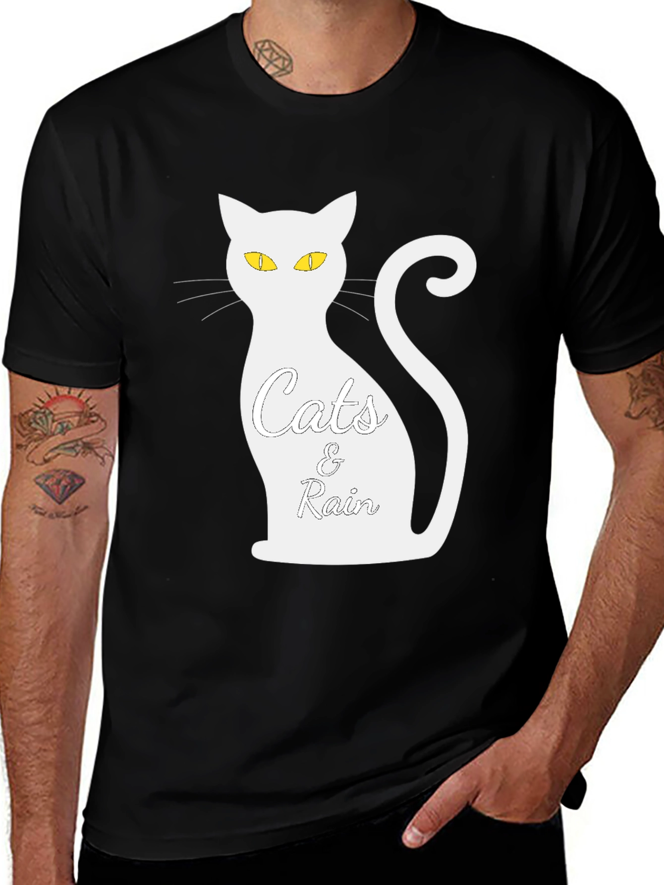 Cats & Rain Black T-Shirt - Unique Graphic Tee