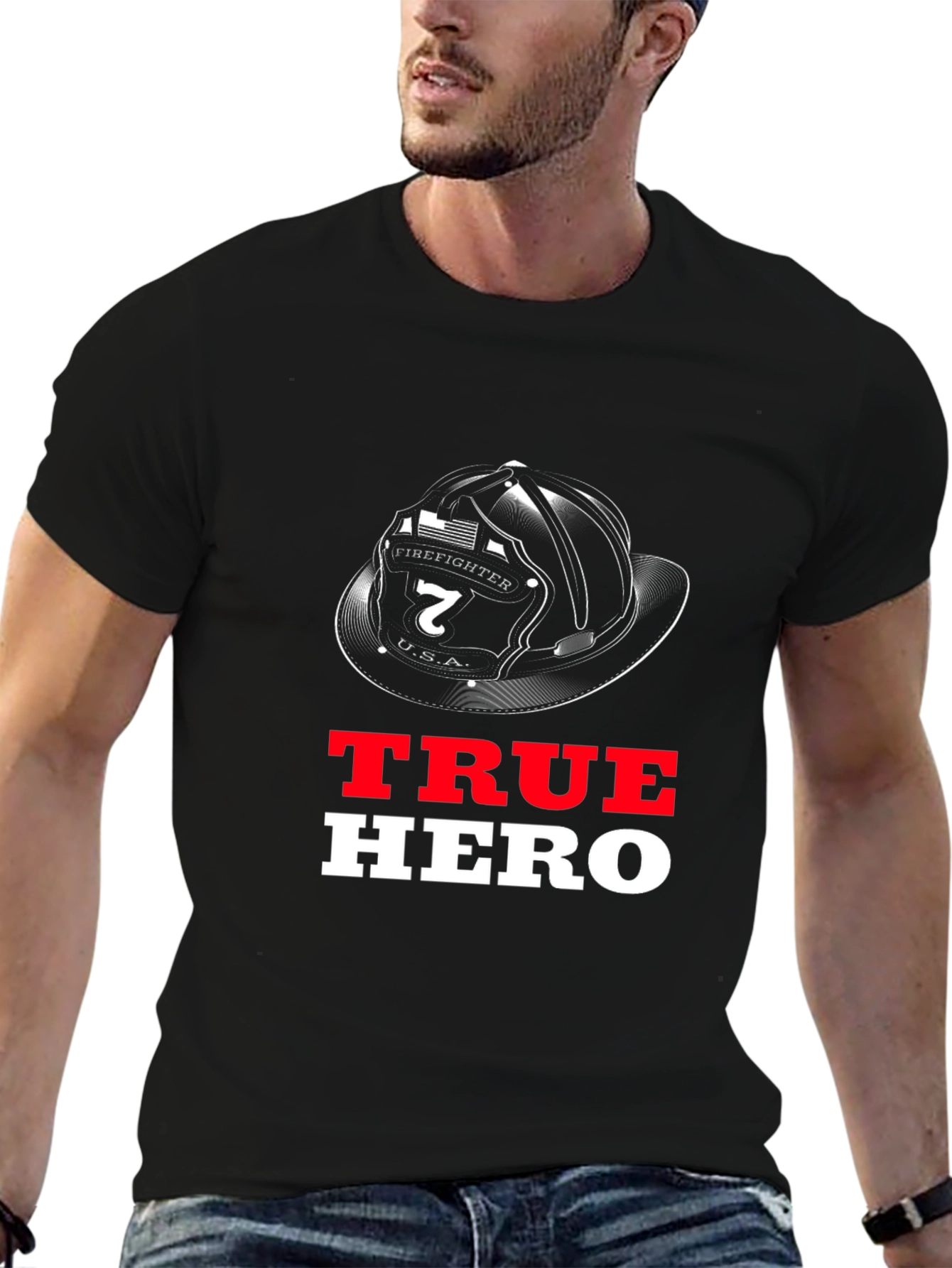 True Hero Firefighter Helmet Graphic T-Shirt