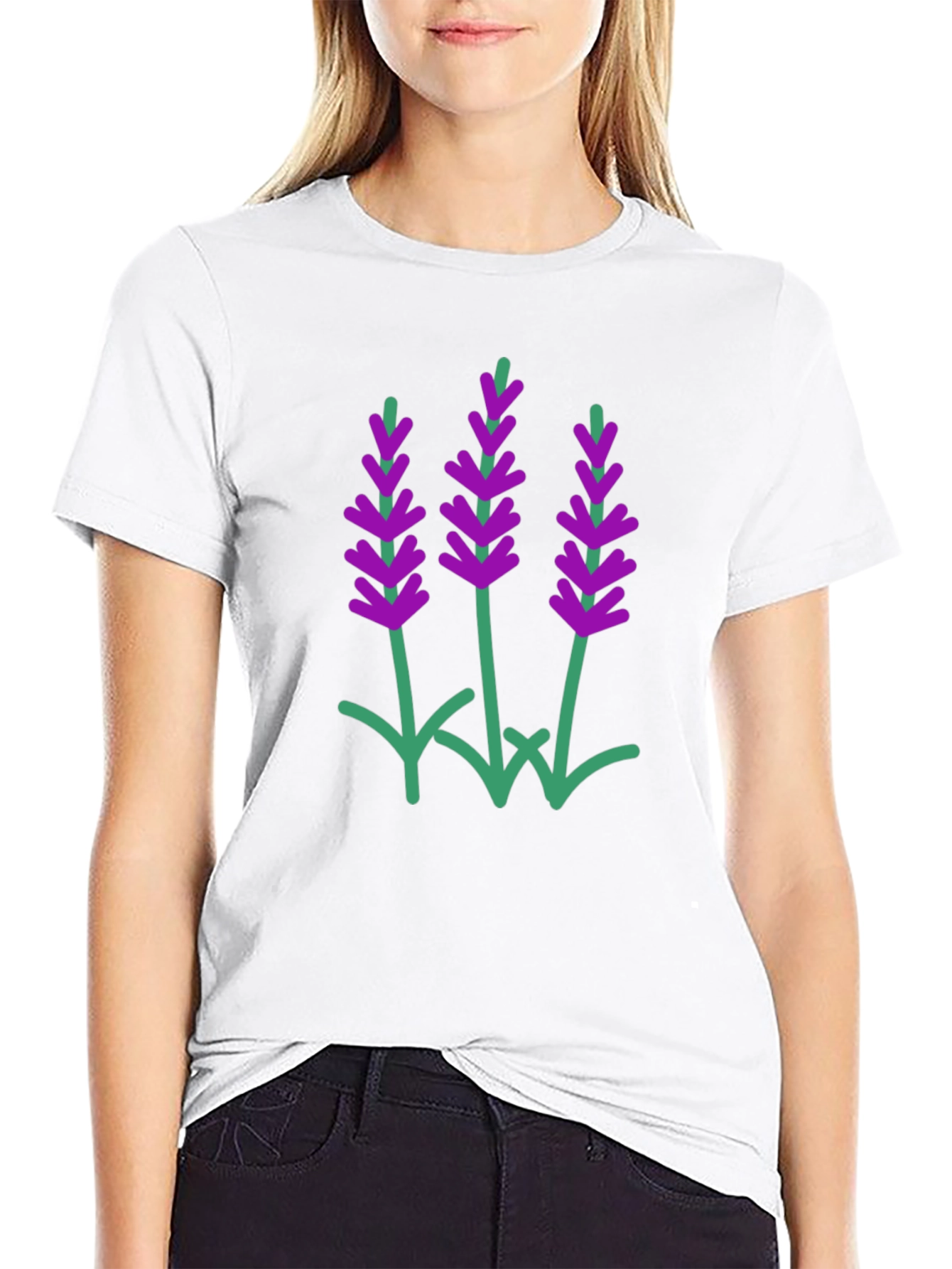 Lavender Print Black T-Shirt