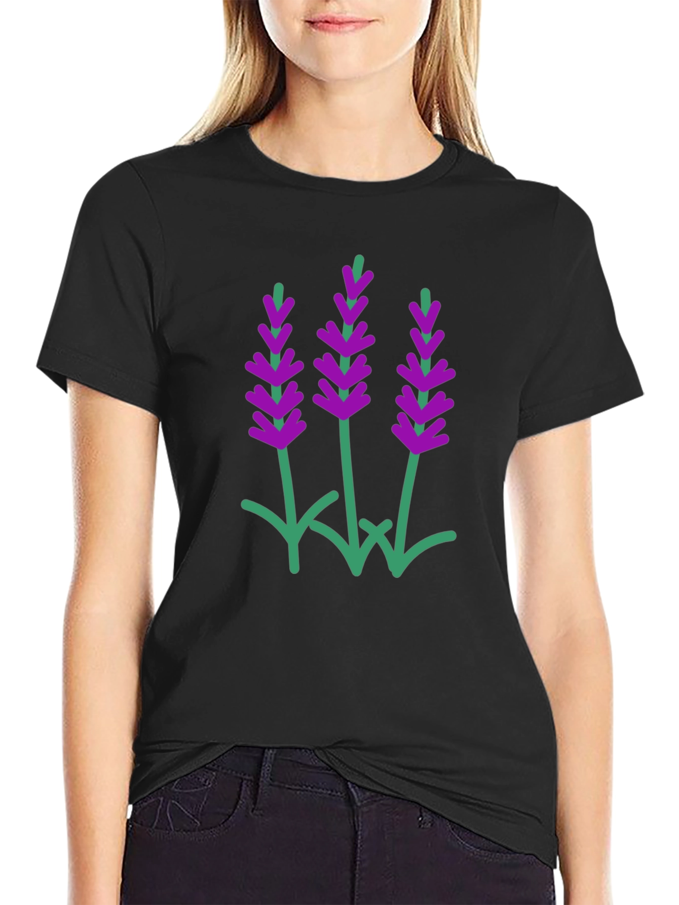 Lavender Print Black T-Shirt