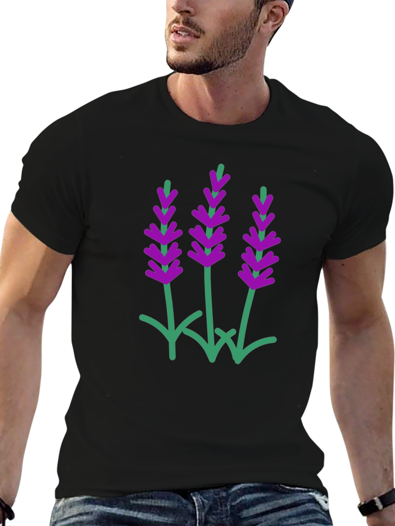 Lavender Print Black T-Shirt