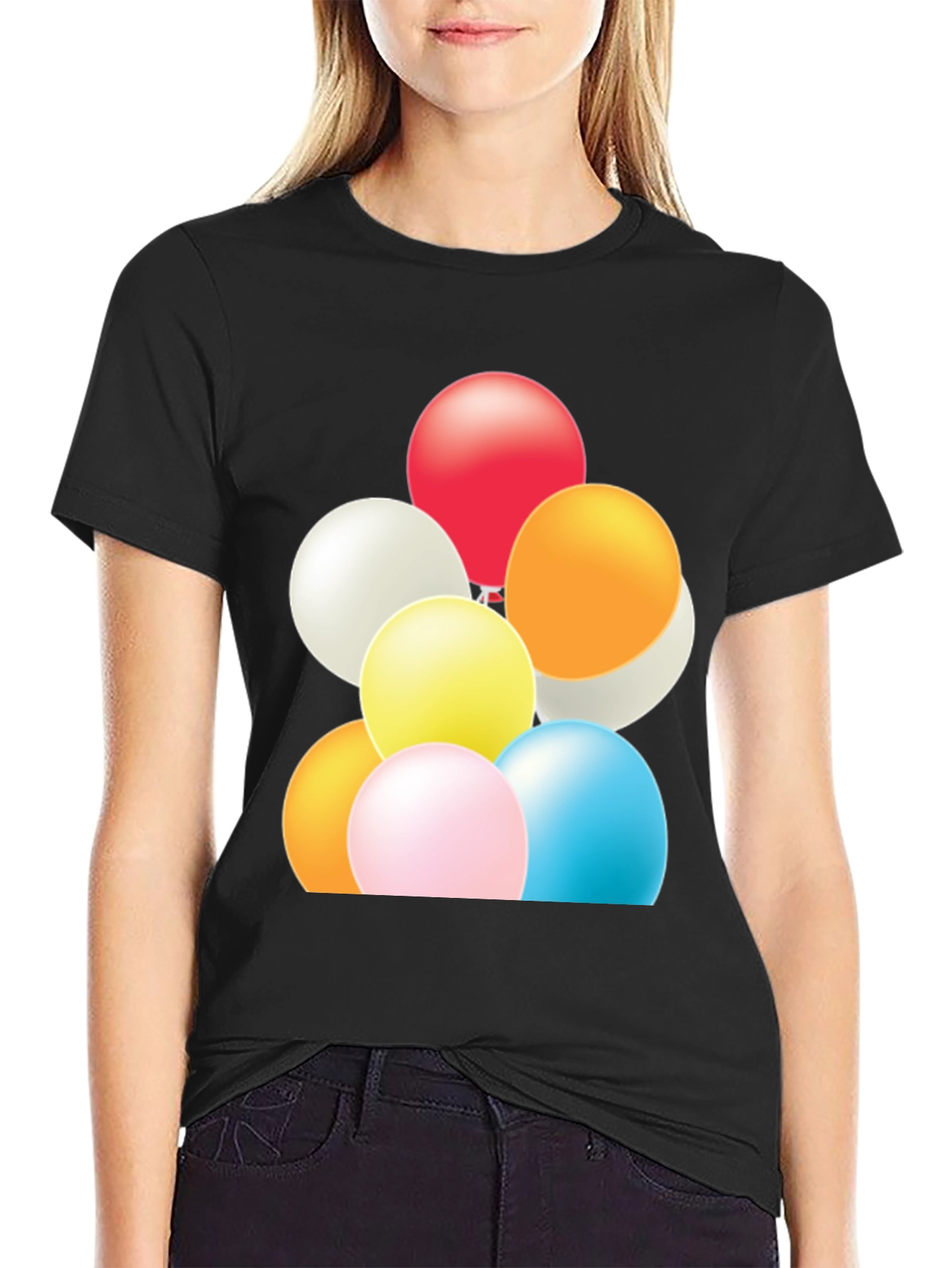 Fun Balloons Graphic Tee - Black Cotton T-Shirt