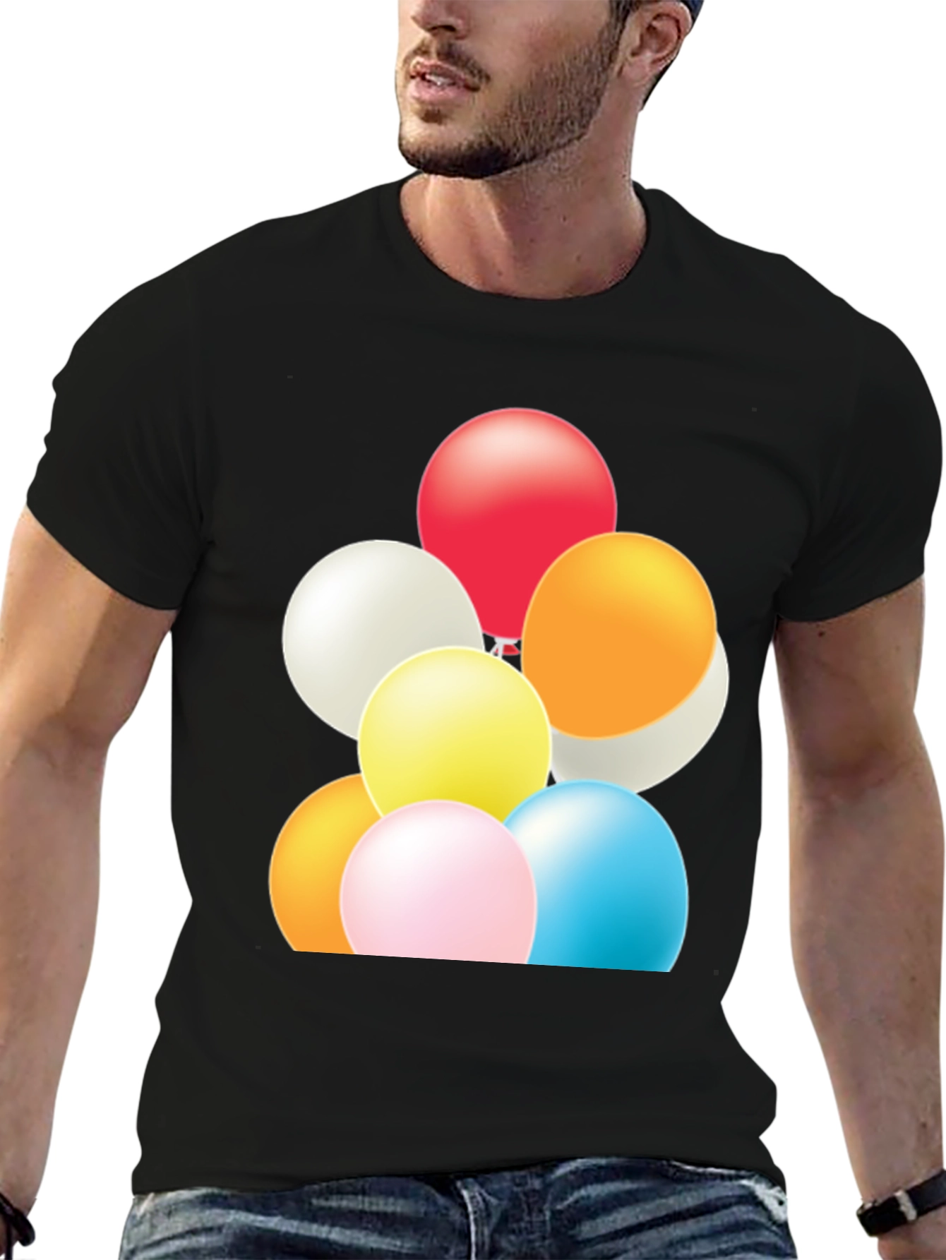 Fun Balloons Graphic Tee - Black Cotton T-Shirt
