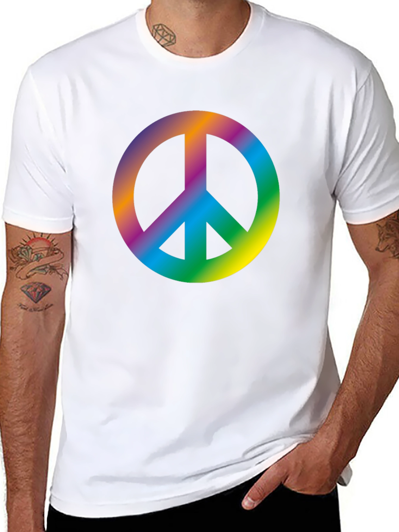 Rainbow Peace Sign Black T-Shirt