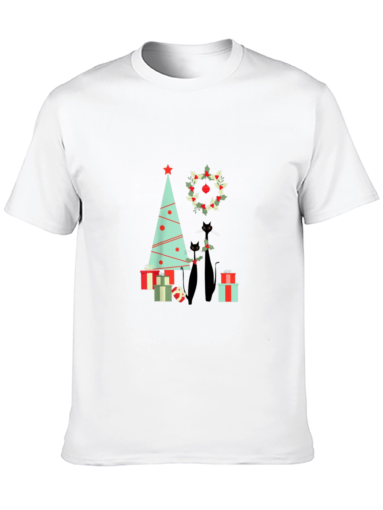 Festive Black Cat Christmas T-Shirt