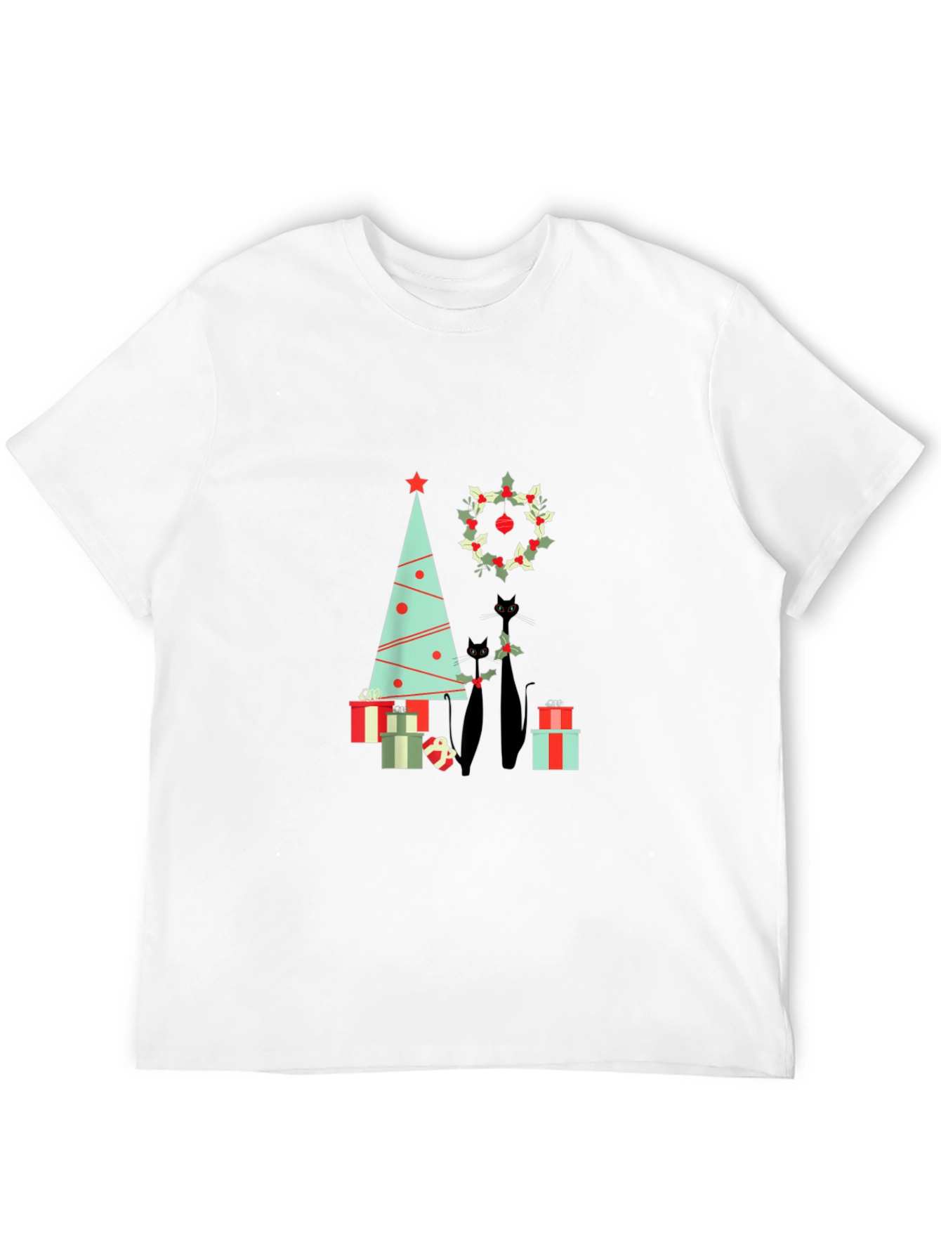 Festive Black Cat Christmas T-Shirt