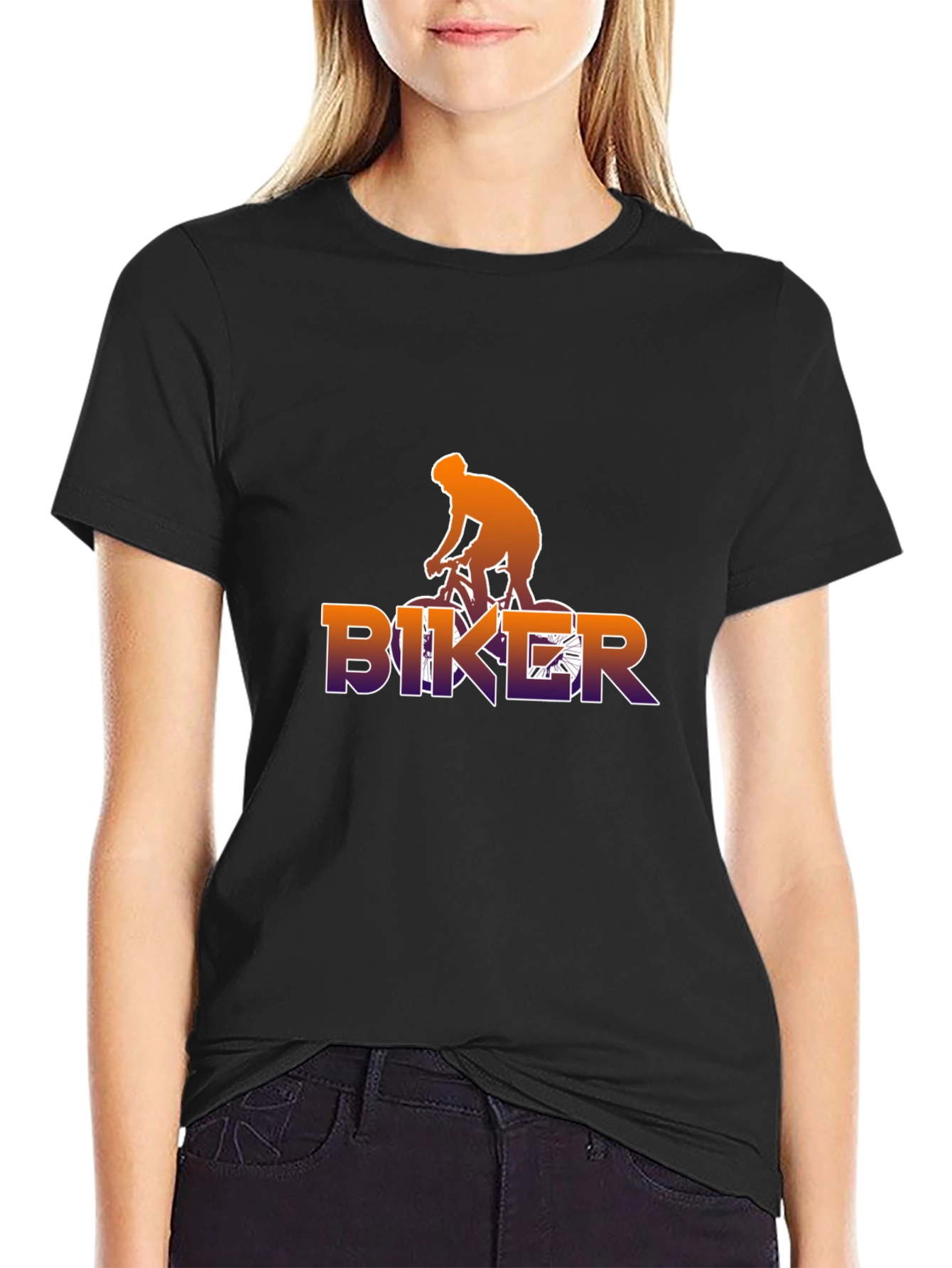 Biker Graphic Tee - Black Cotton T-Shirt