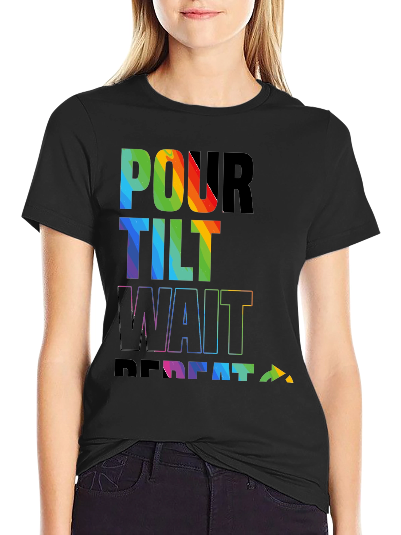 Pour Tilt Wait Repeat Rainbow Graphic T-Shirt