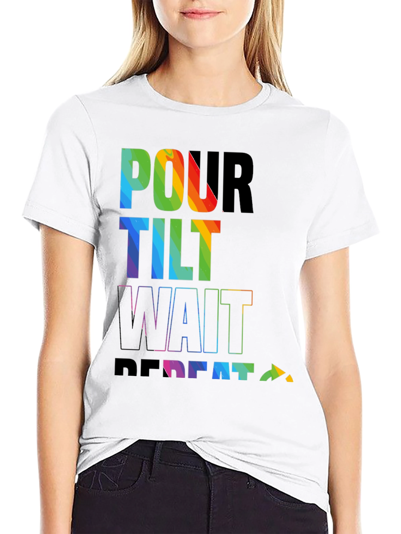Pour Tilt Wait Repeat Rainbow Graphic T-Shirt