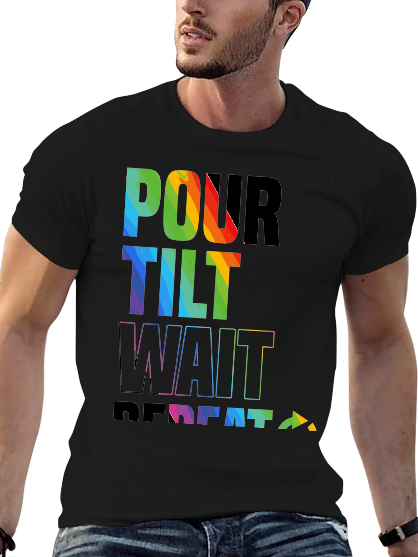Pour Tilt Wait Repeat Rainbow Graphic T-Shirt