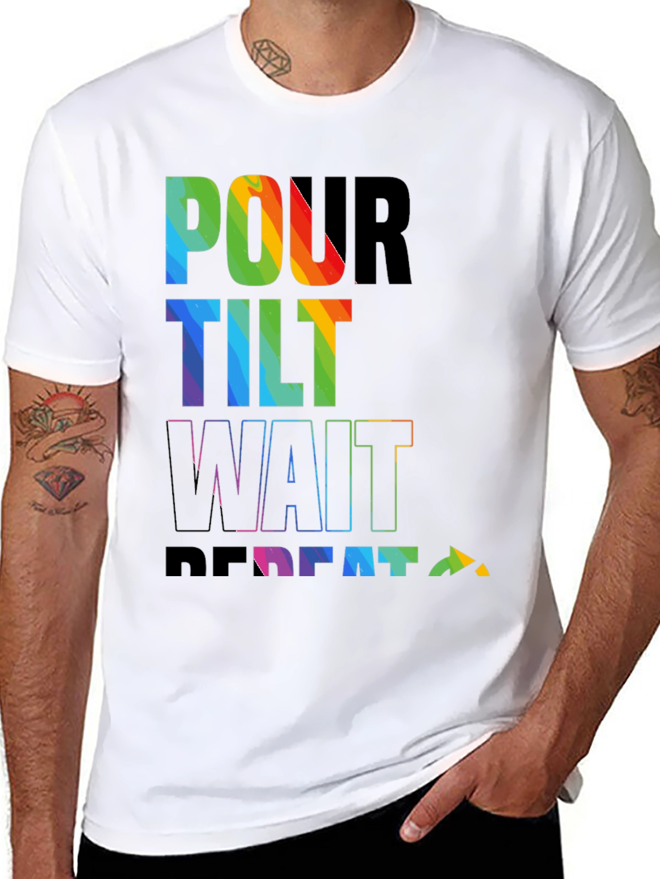 Pour Tilt Wait Repeat Rainbow Graphic T-Shirt