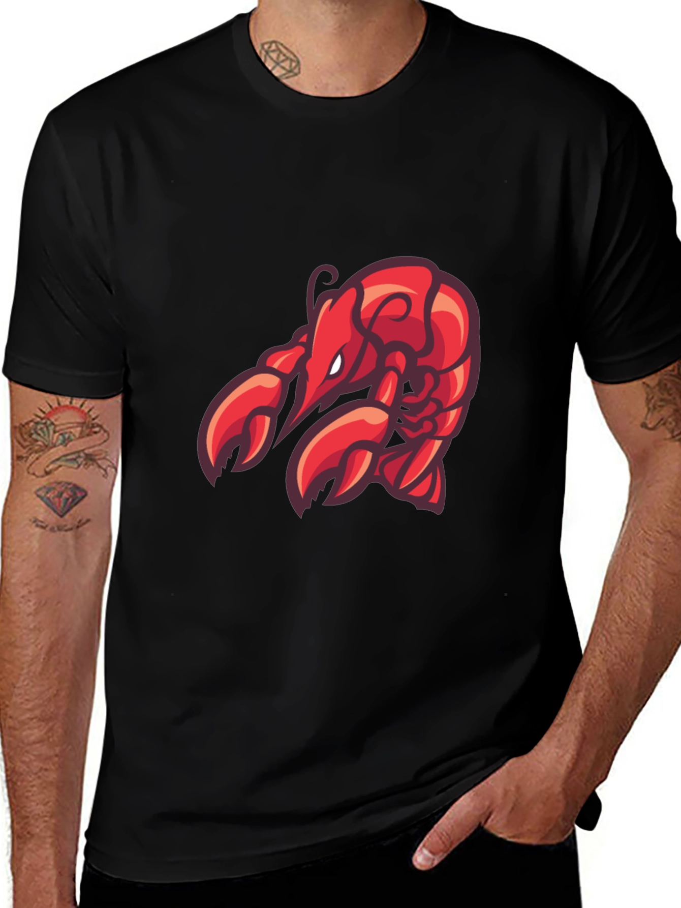 Lobster Graphic Tee - Black Cotton T-Shirt