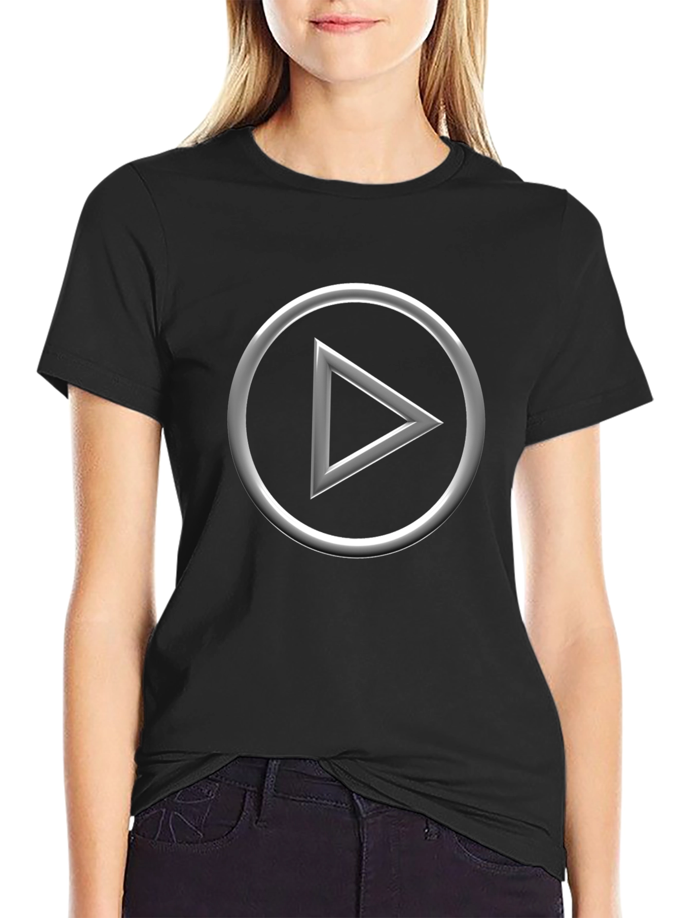 Play Button Graphic Tee - Modern Black T-Shirt