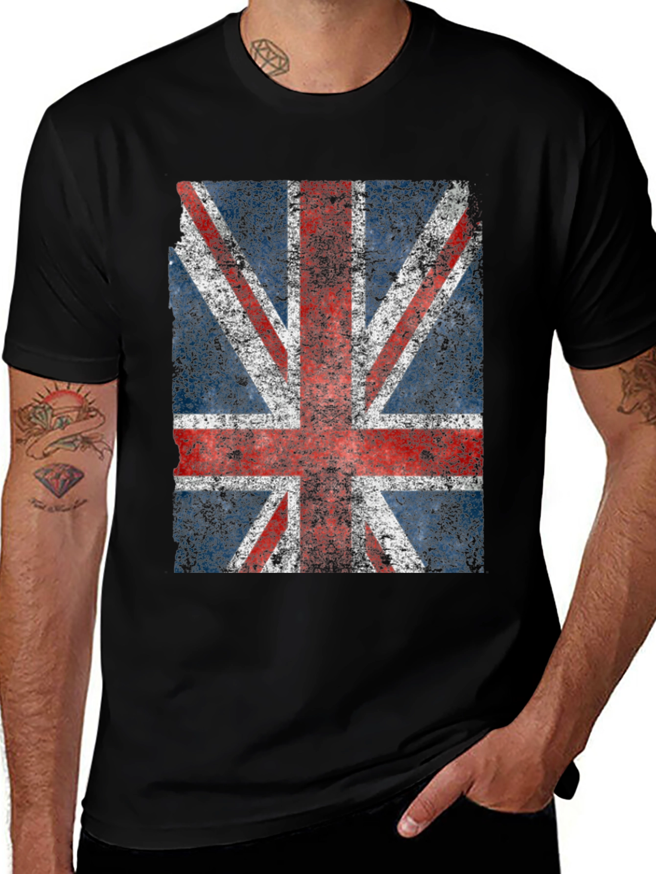 Union Jack Flag Graphic Tee - Distressed Style