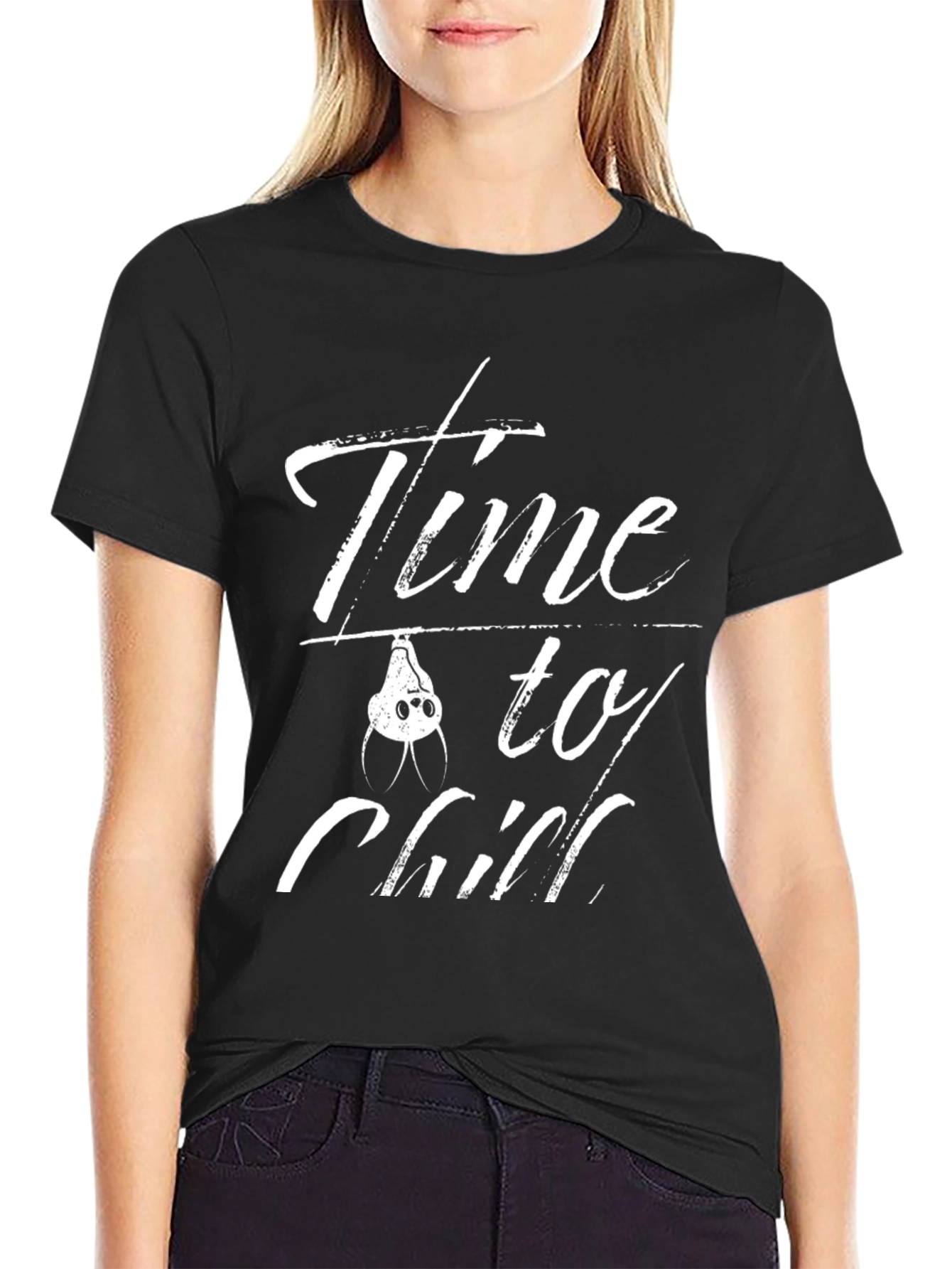 Time to Chill Bat Graphic Mens Black T-Shirt