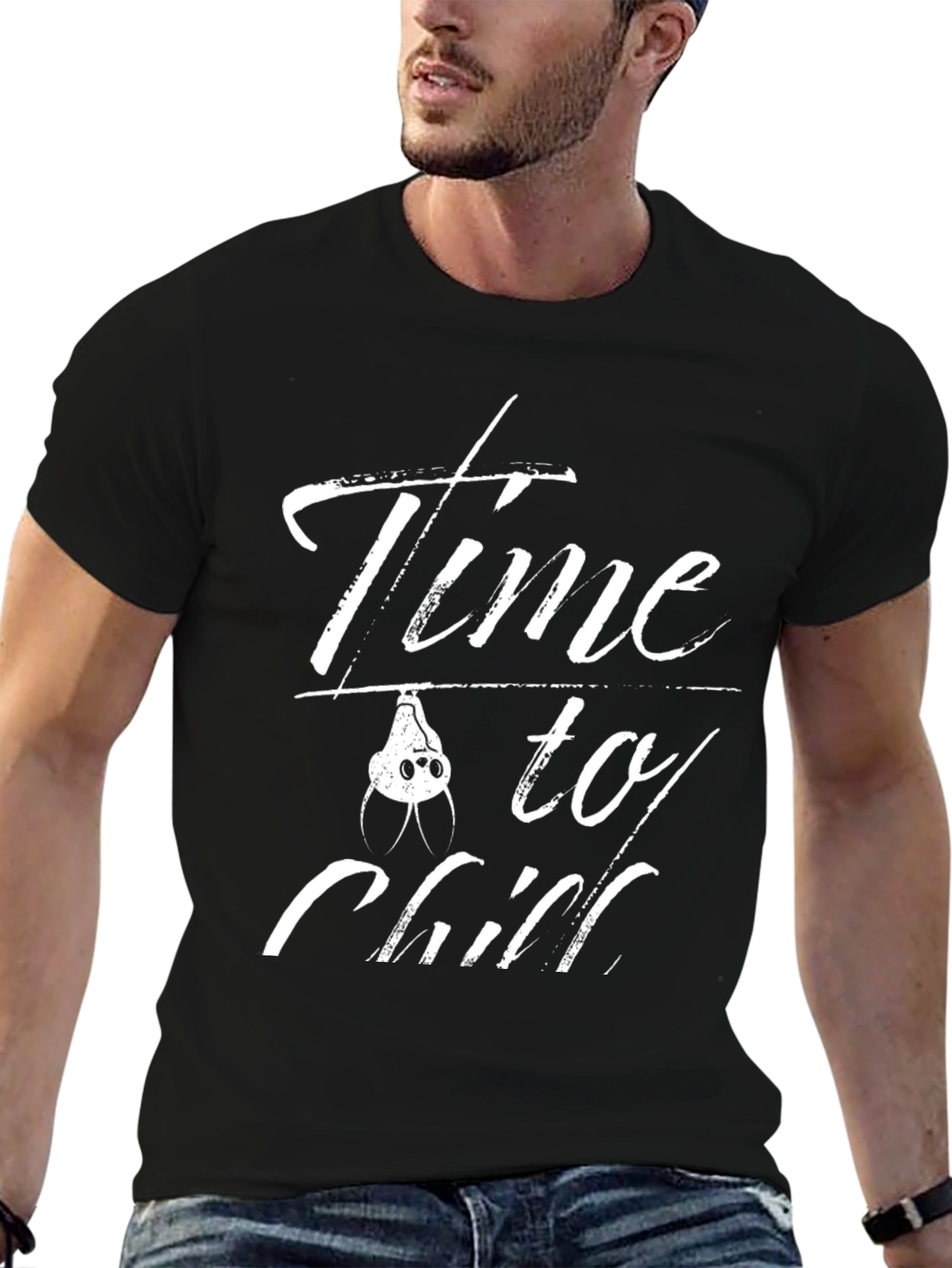 Time to Chill Bat Graphic Mens Black T-Shirt