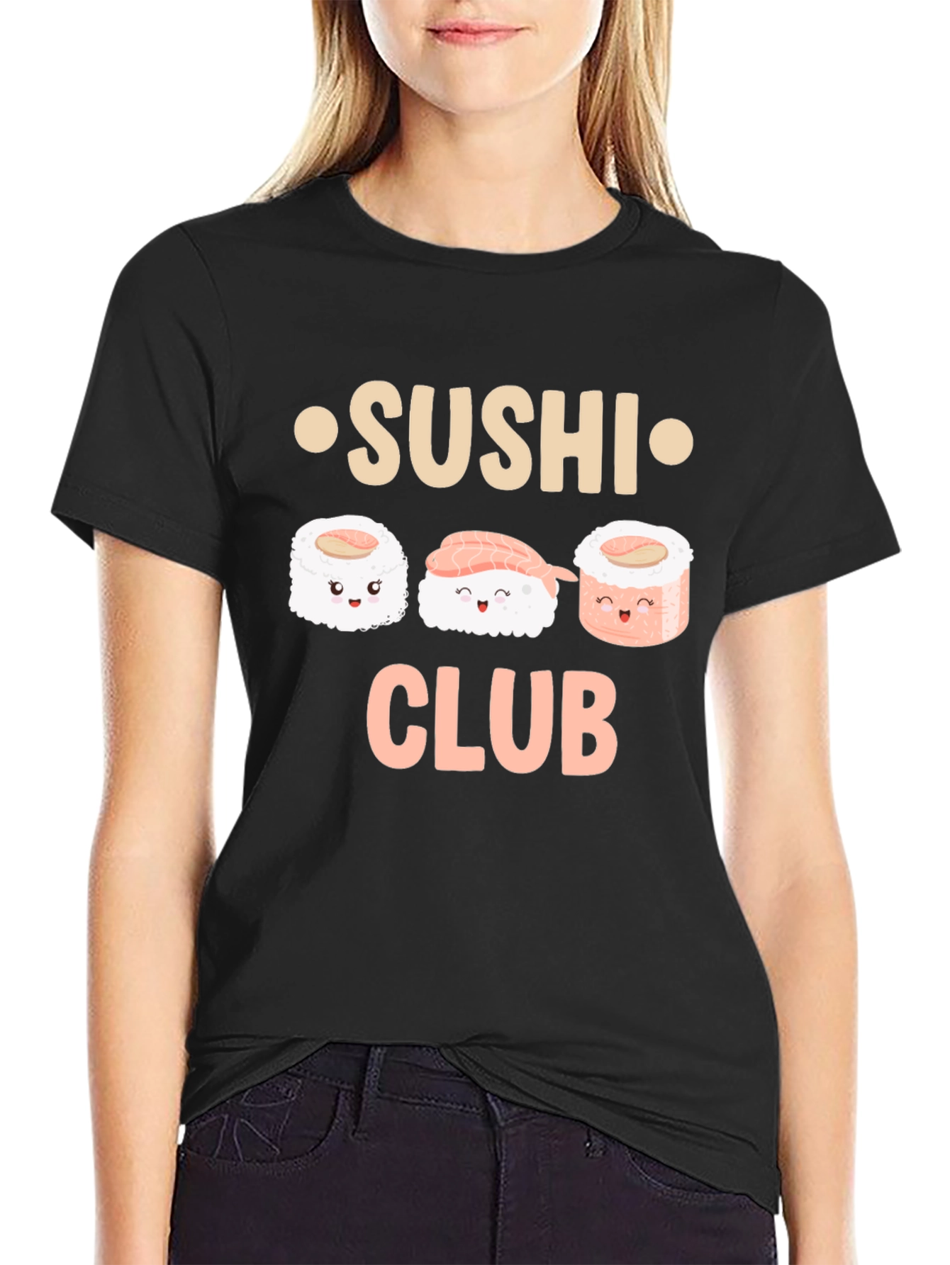 Sushi Club Graphic Tee - Black Cotton T-Shirt
