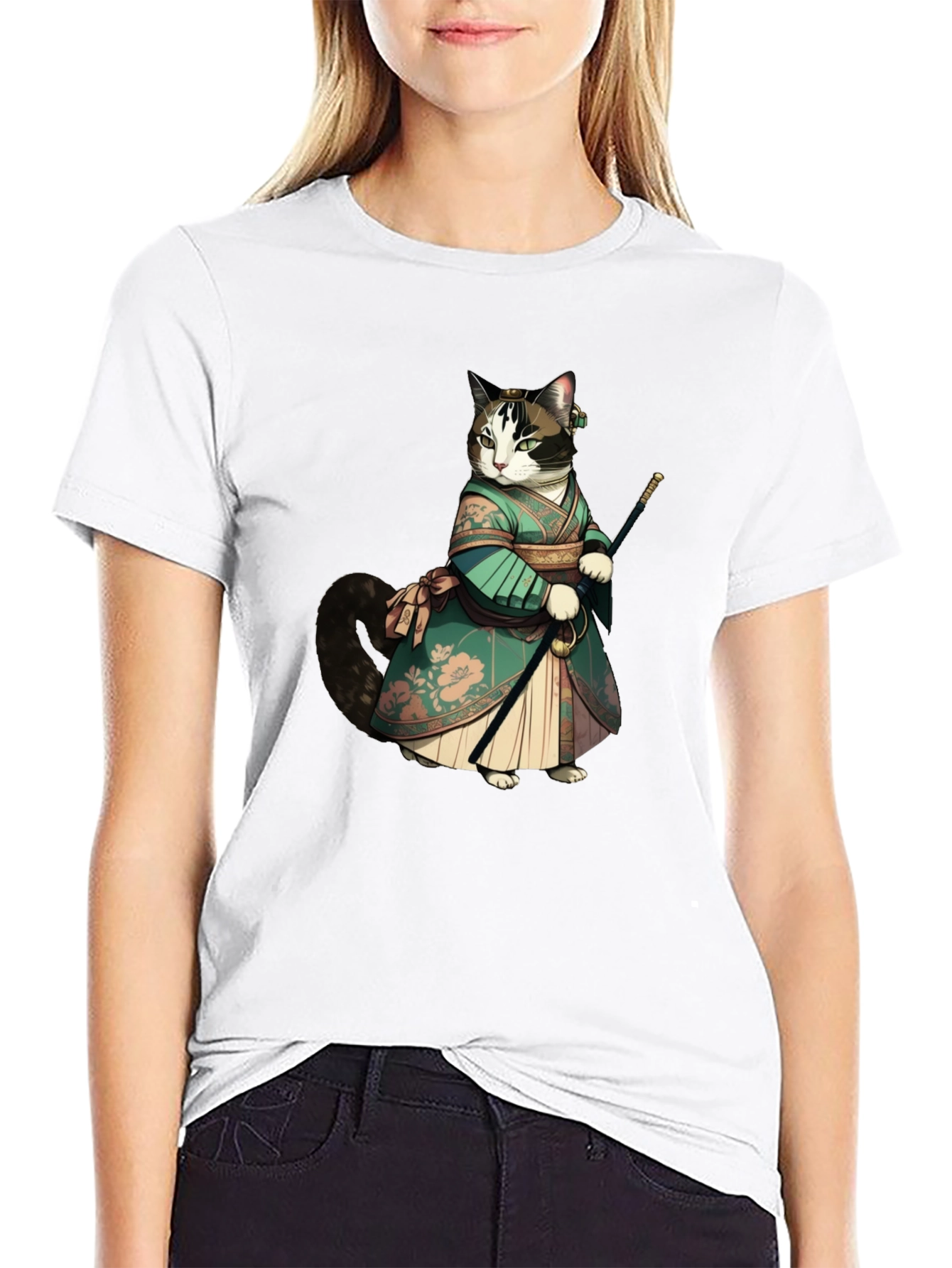 Samurai Cat Graphic Tee - Unique Anime Style