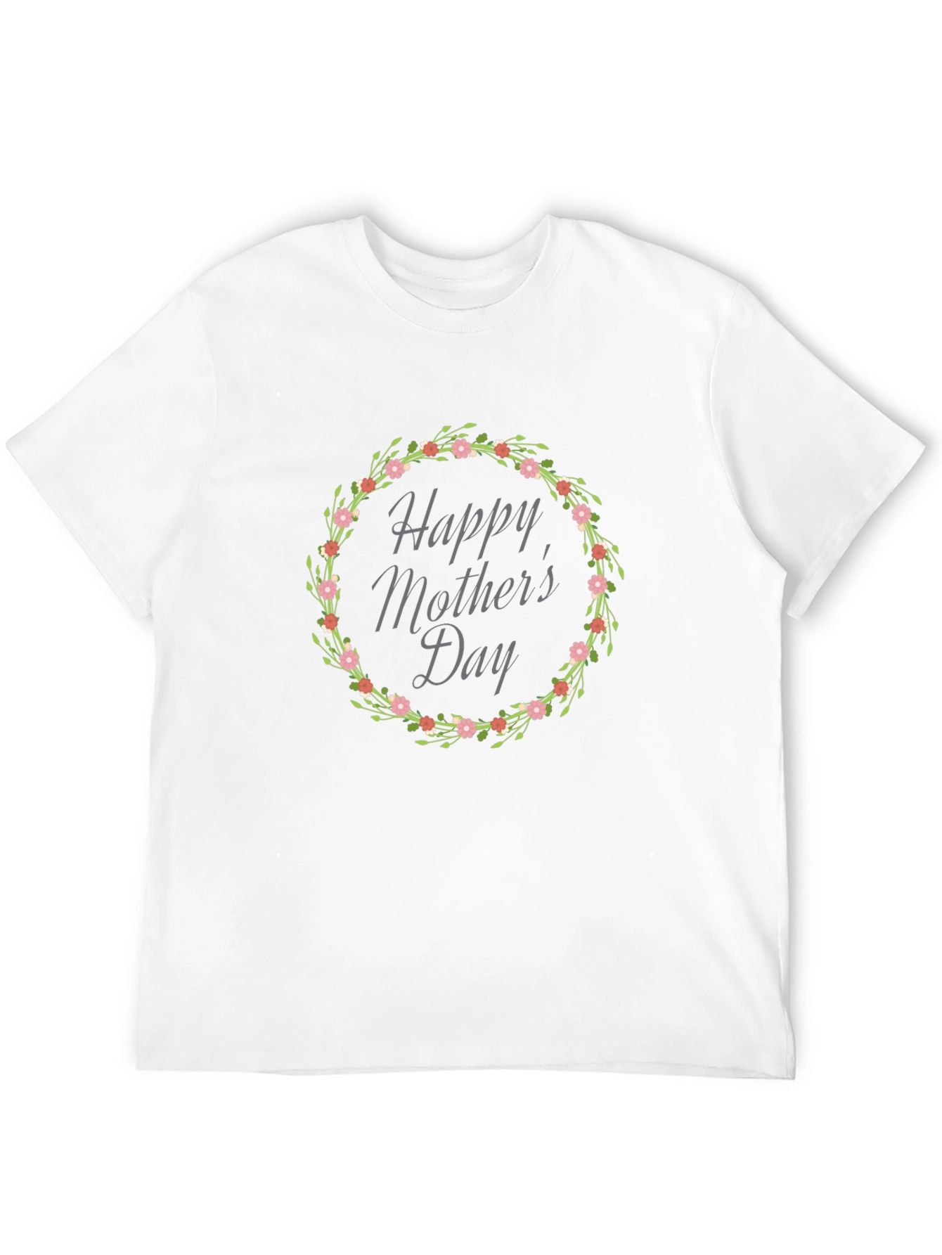 Happy Mothers Day Floral Wreath Black T-Shirt