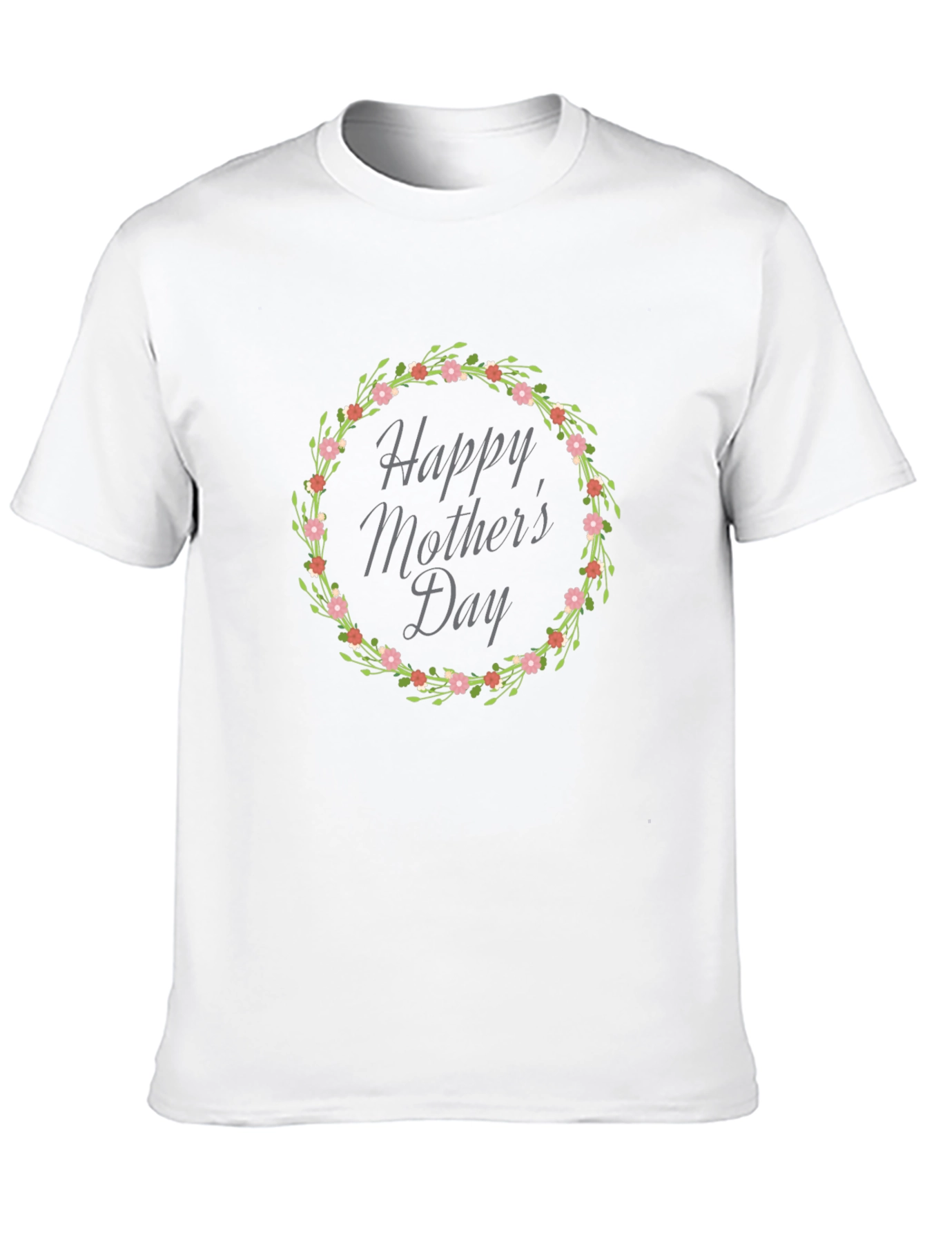 Happy Mothers Day Floral Wreath Black T-Shirt