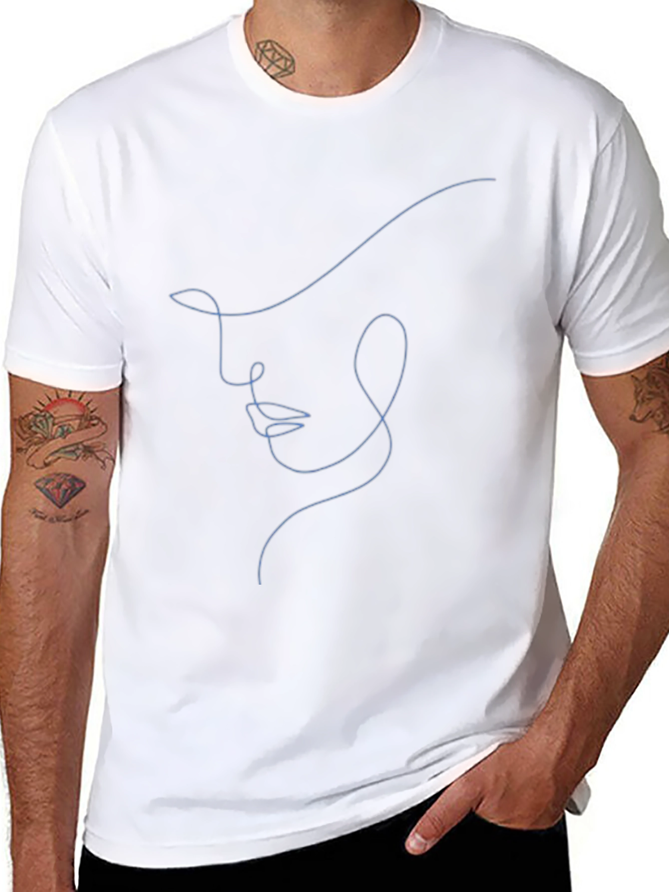 Abstract Face Line Art Black T-Shirt - Unisex