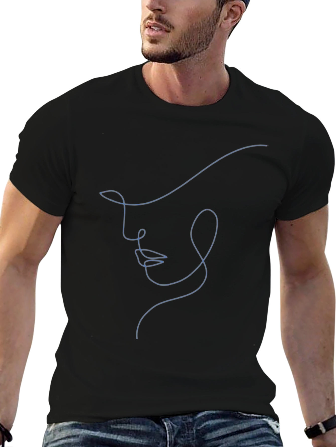 Abstract Face Line Art Black T-Shirt - Unisex