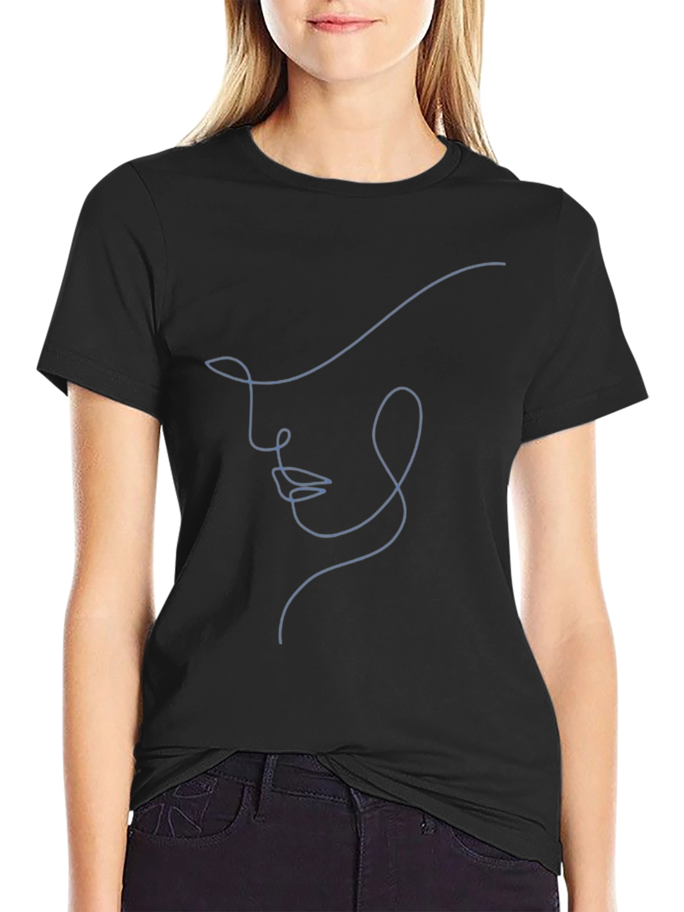 Abstract Face Line Art Black T-Shirt - Unisex