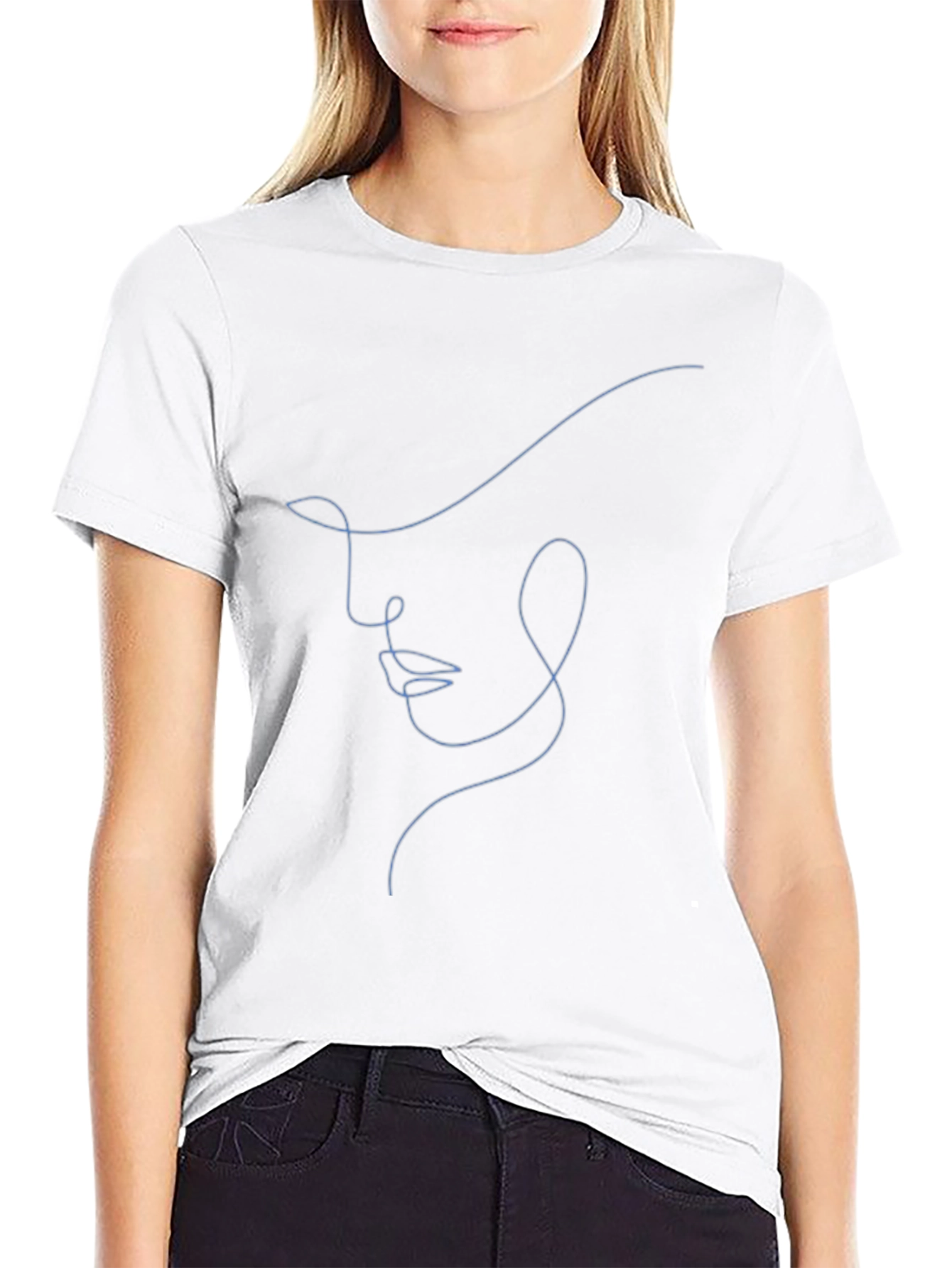 Abstract Face Line Art Black T-Shirt - Unisex