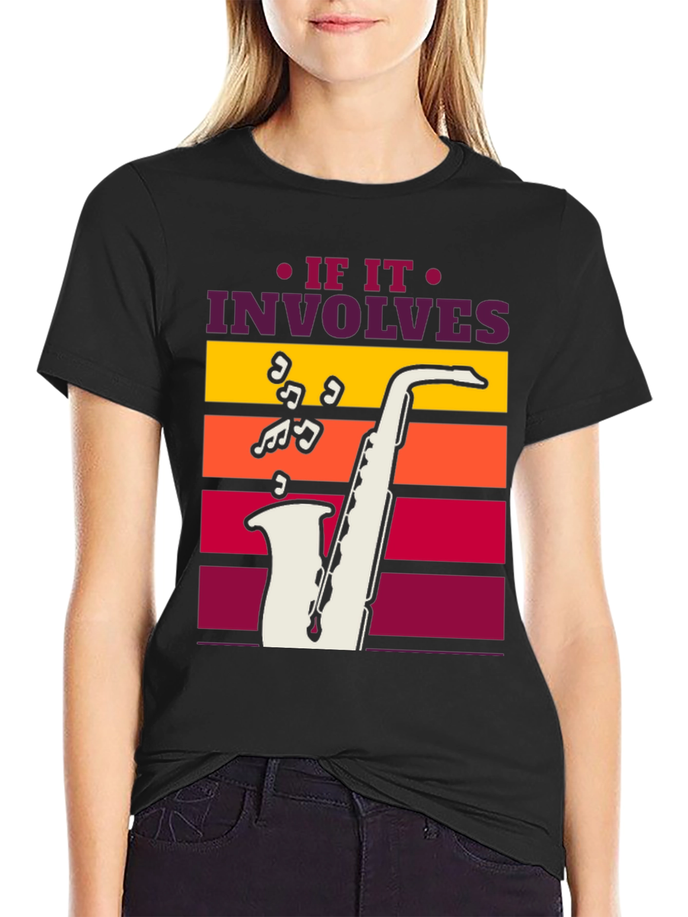 If It Involves Saxophone Black Graphic Tee