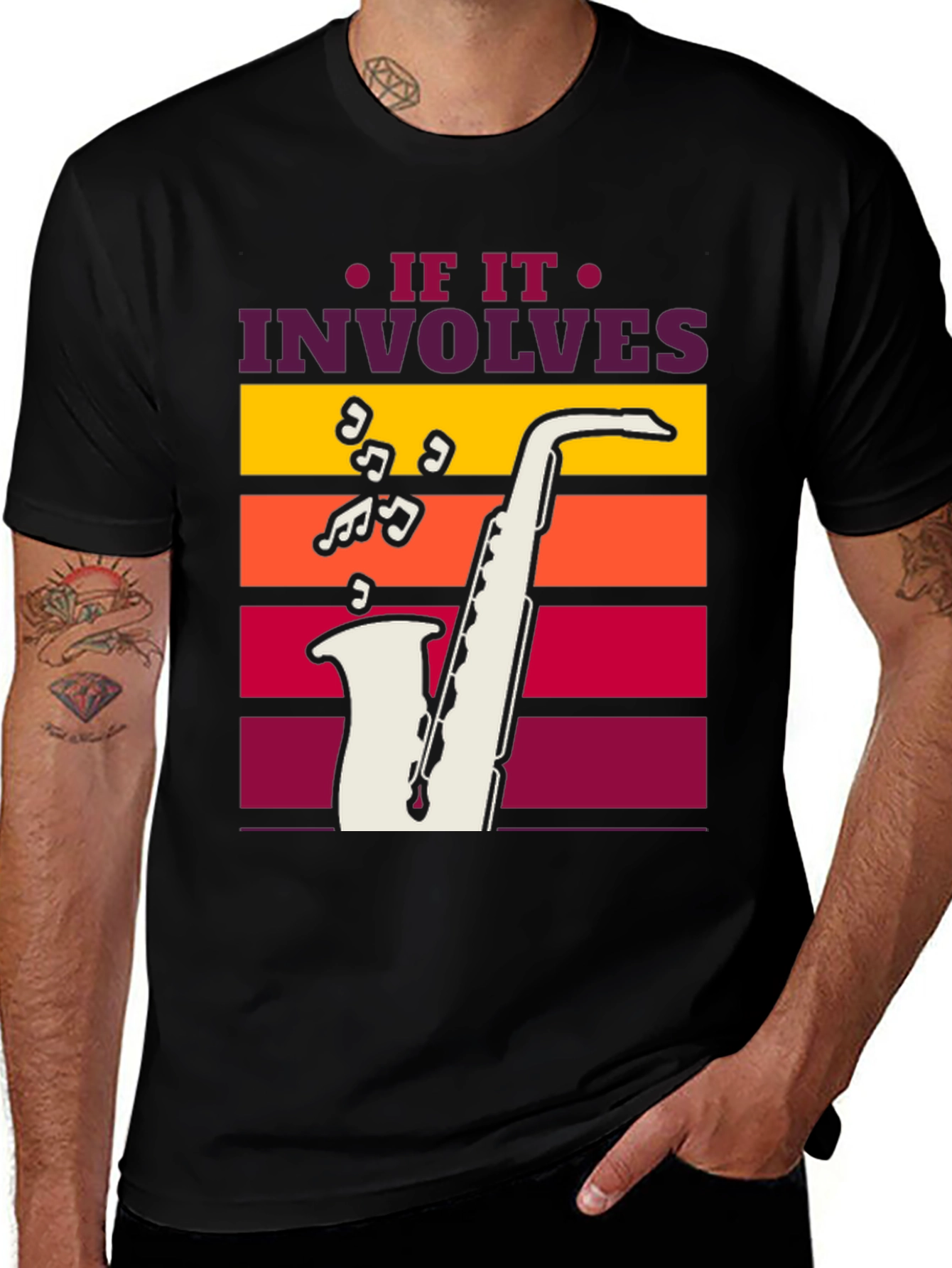 If It Involves Saxophone Black Graphic Tee