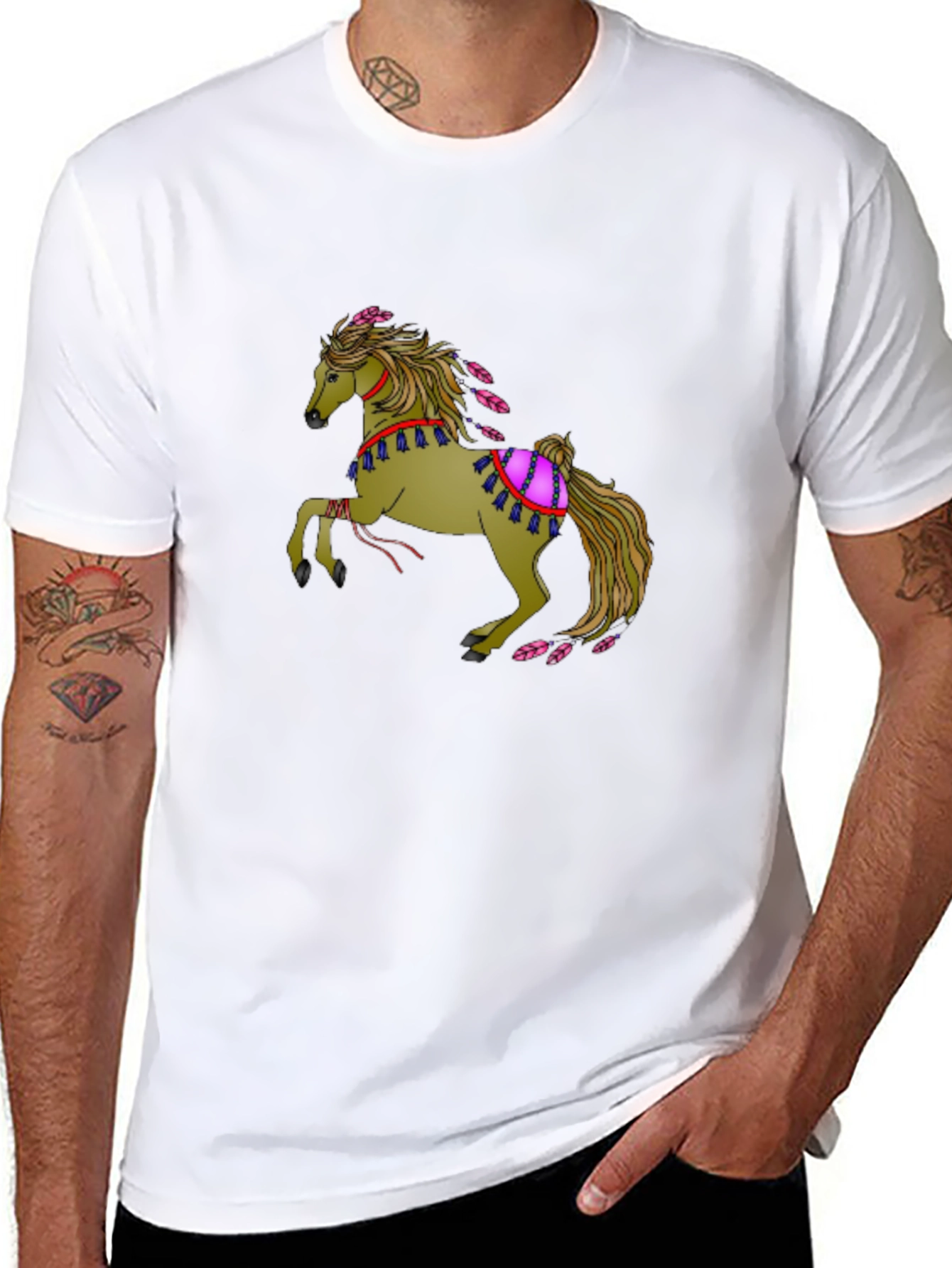 Mens Black Horse Graphic Tee