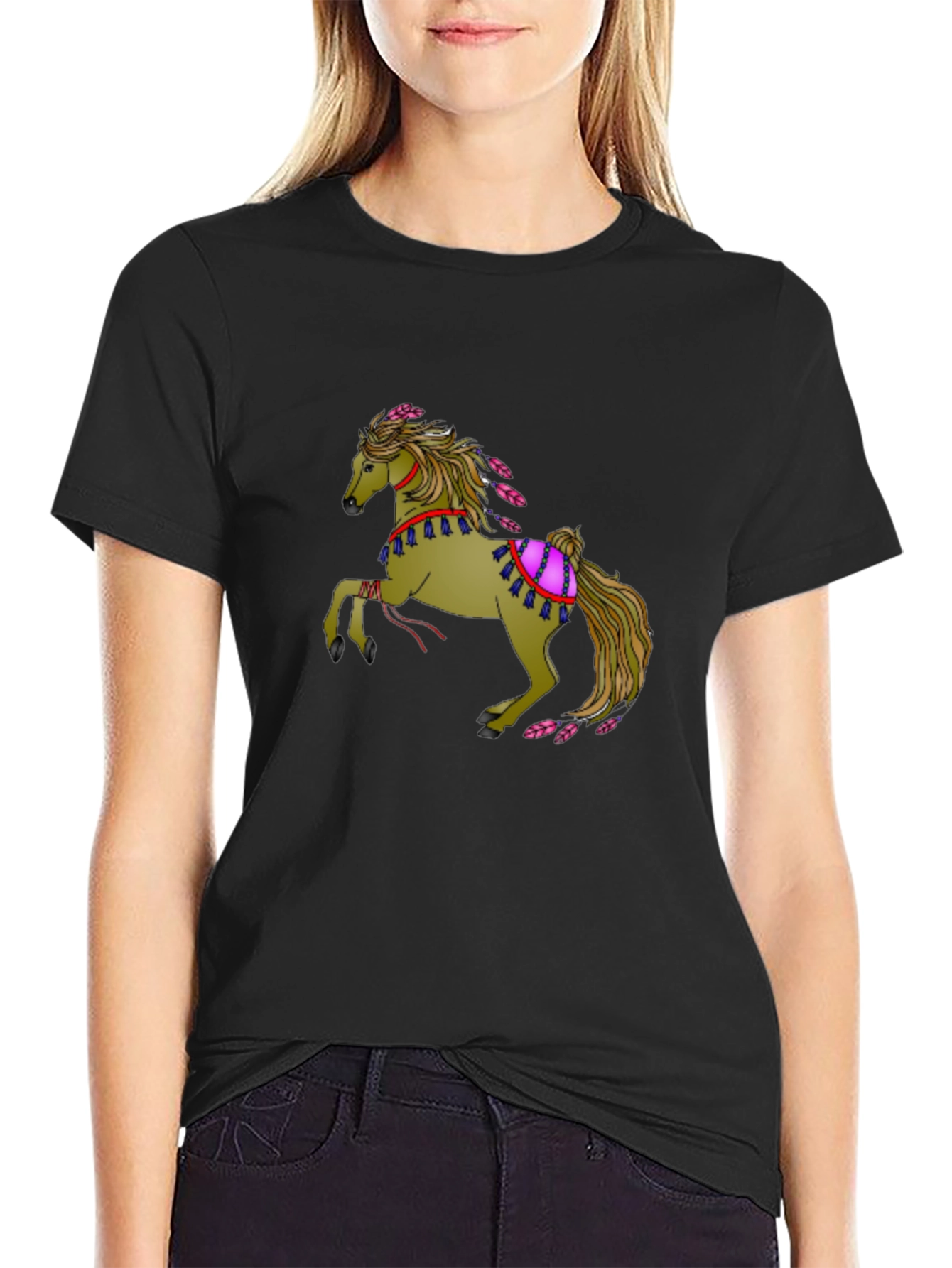 Mens Black Horse Graphic Tee