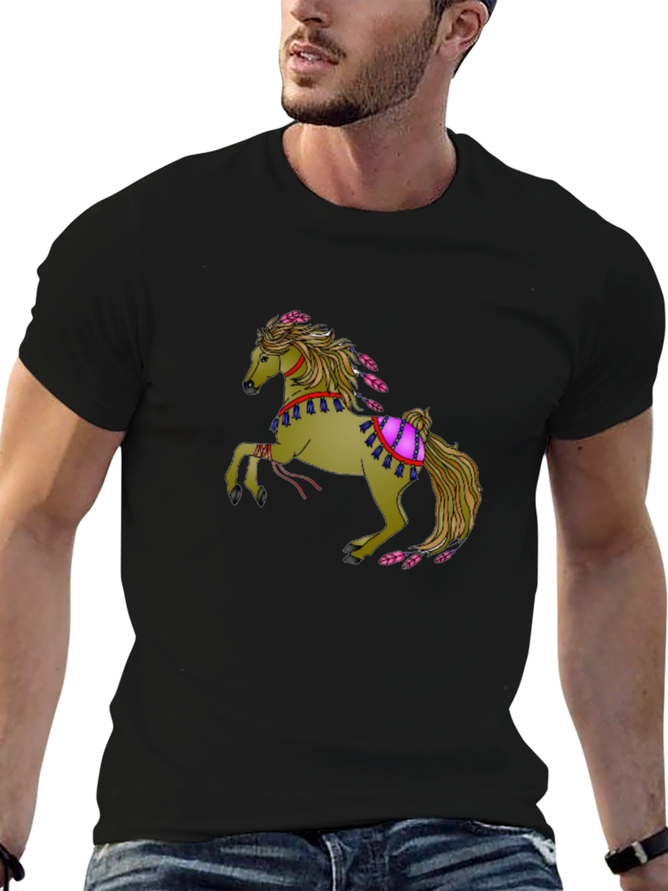 Mens Black Horse Graphic Tee