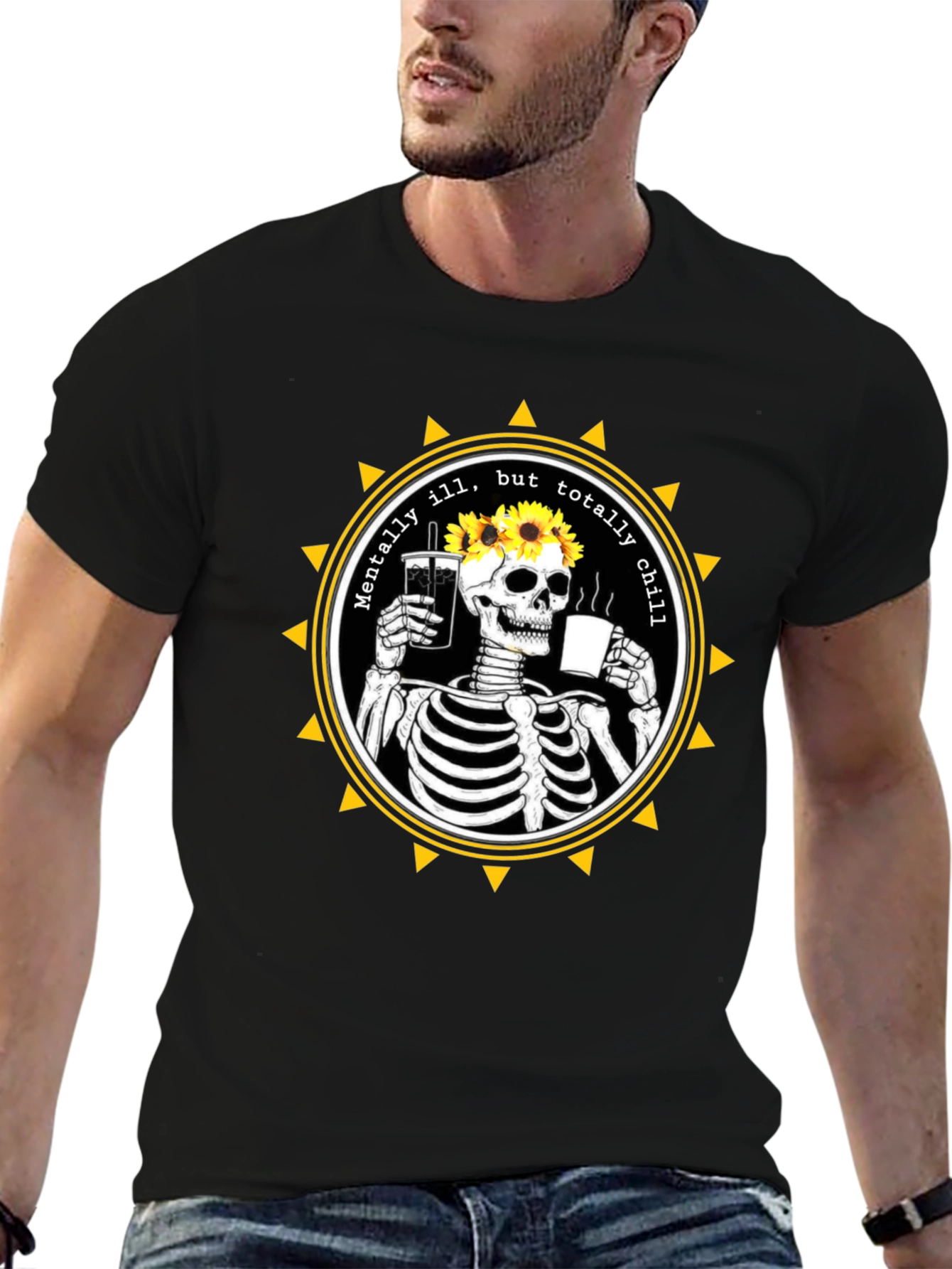 Mentally Ill But Totally Chill Skeleton Graphic Tee