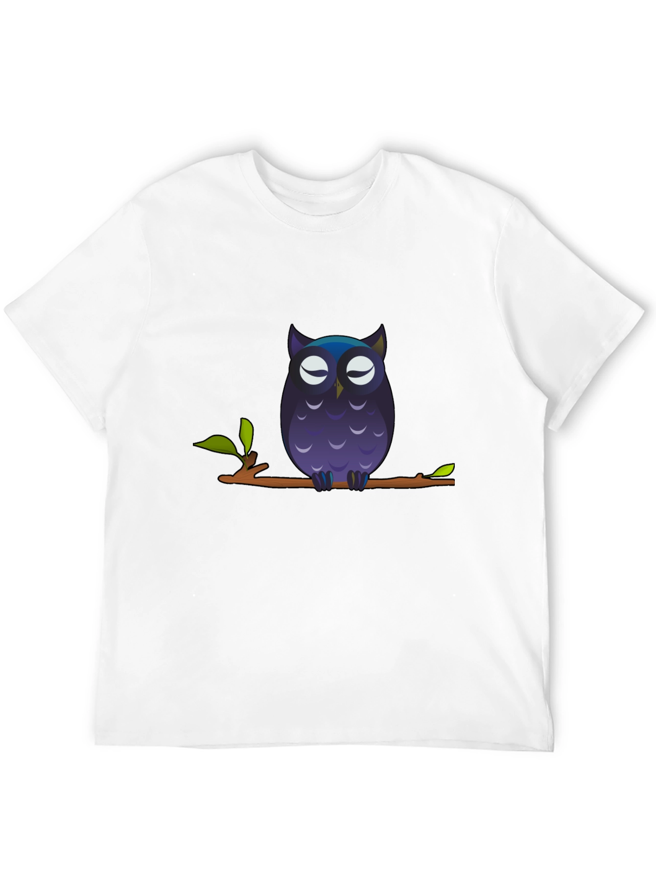 Owl on Branch Graphic Tee - Black Cotton T-Shirt