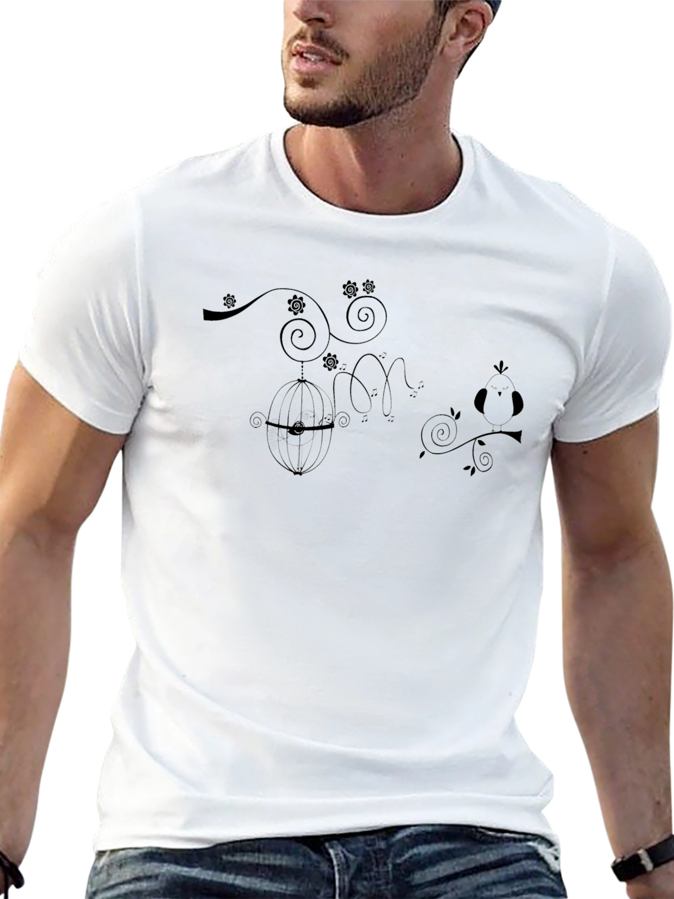 Elegant Black T-Shirt with Birdcage Design