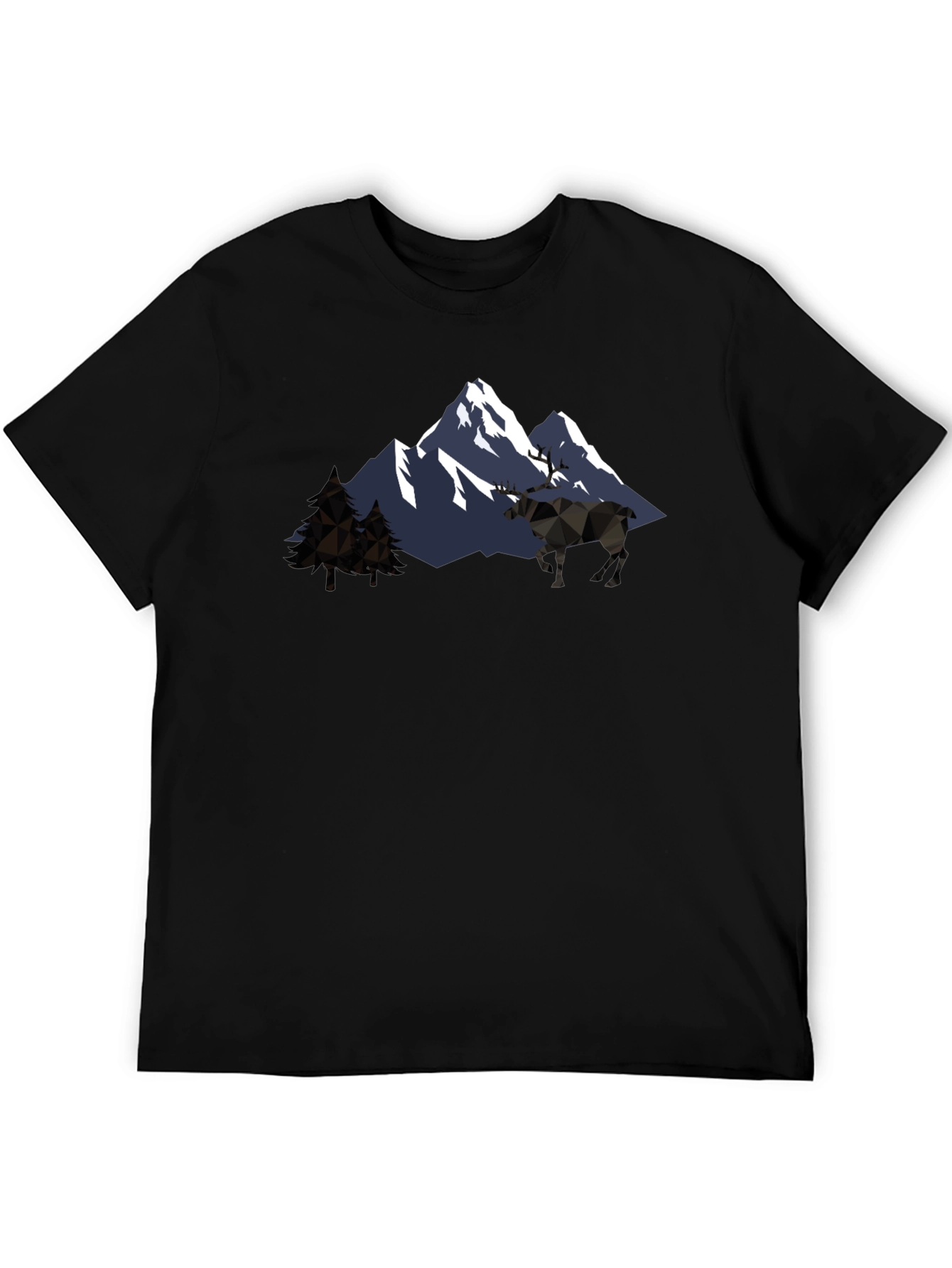 Geometric Mountain & Moose Graphic T-Shirt