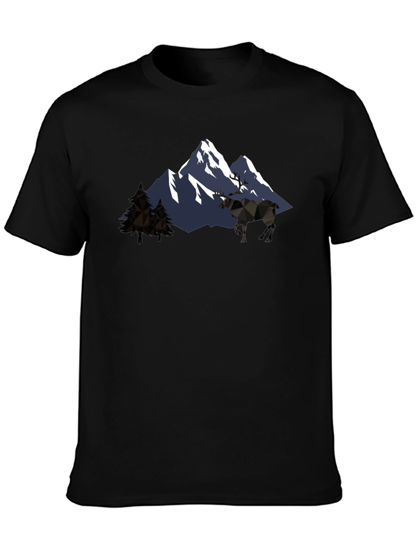 Geometric Mountain & Moose Graphic T-Shirt