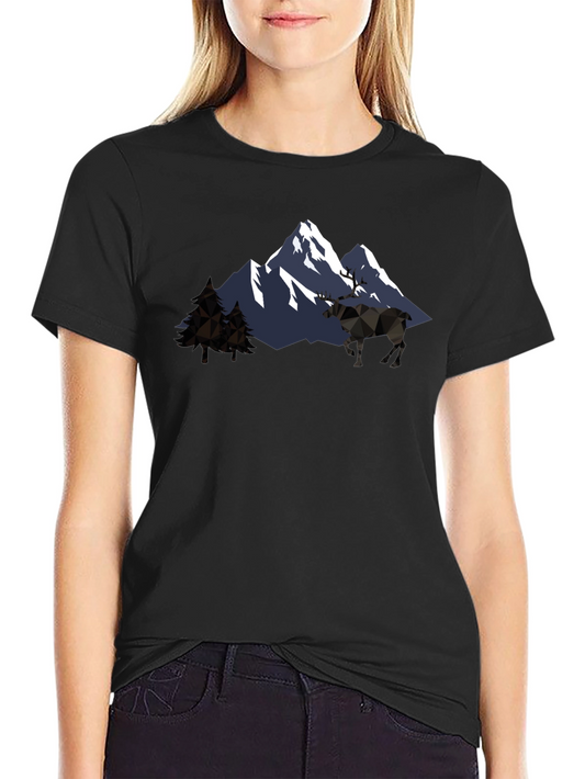 Geometric Mountain & Moose Graphic T-Shirt