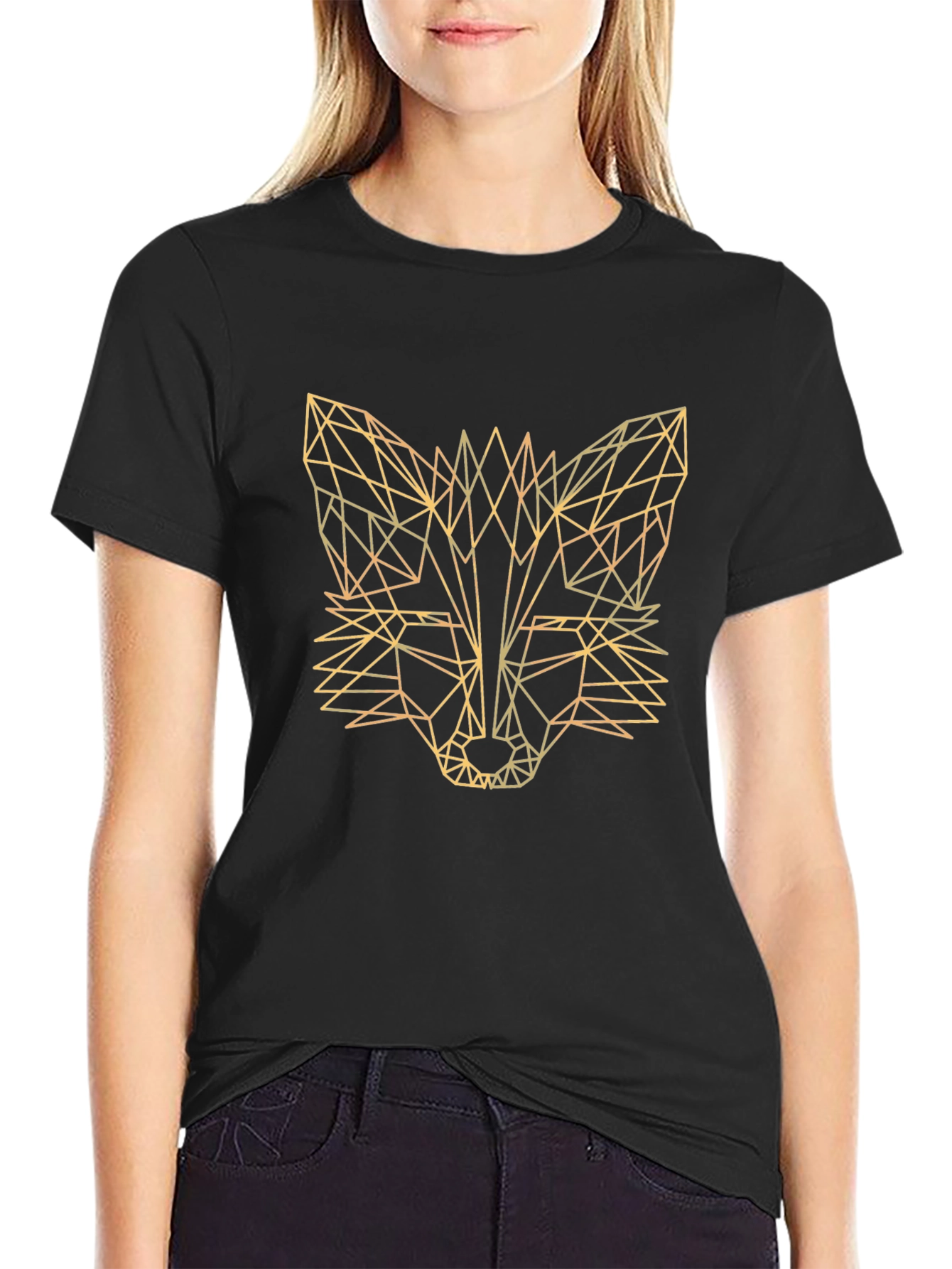 Geometric Fox Graphic Tee - Stylish Mens Black T-Shirt