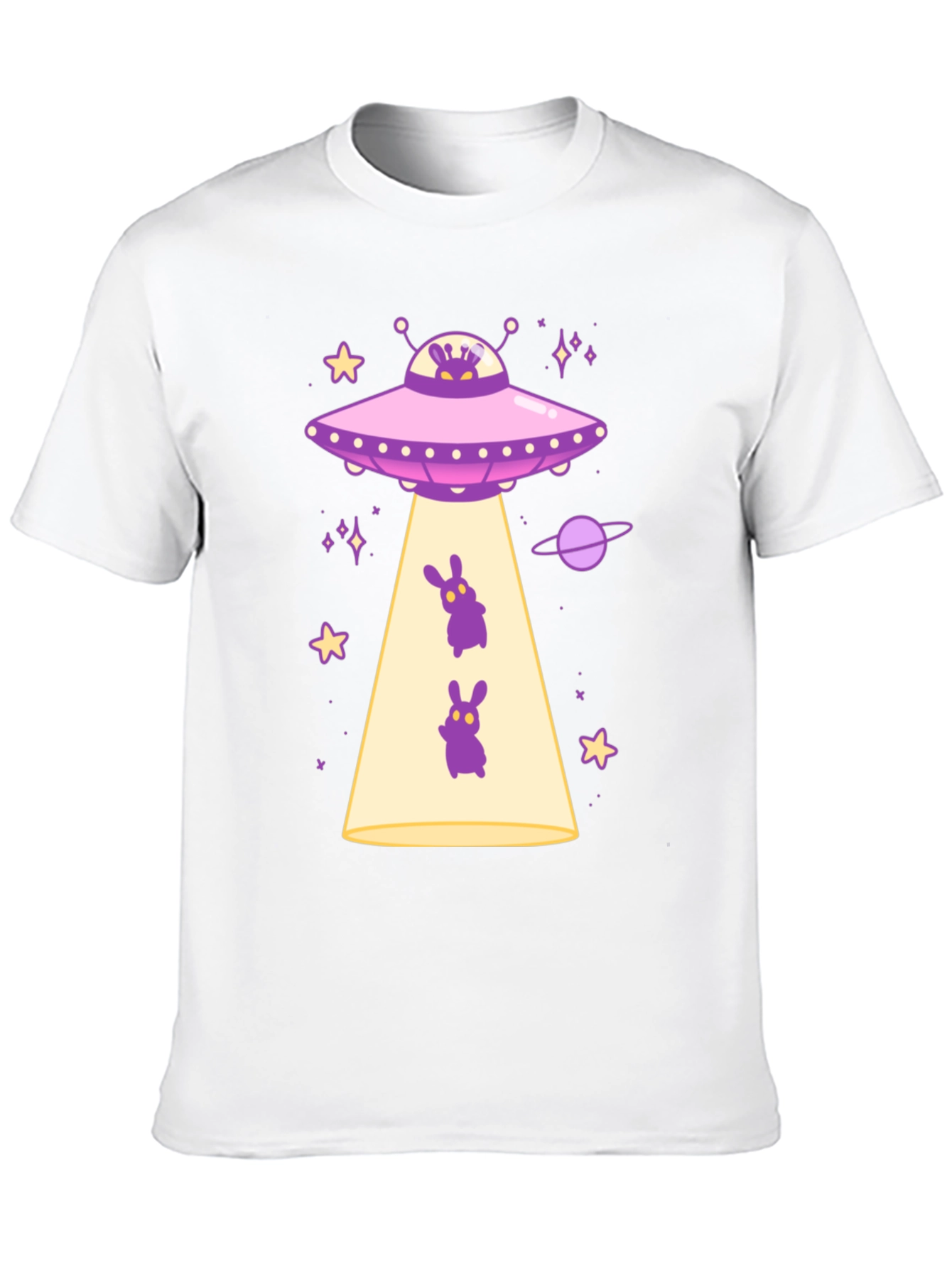UFO Alien Bunny Graphic T-Shirt - Black Cotton Tee