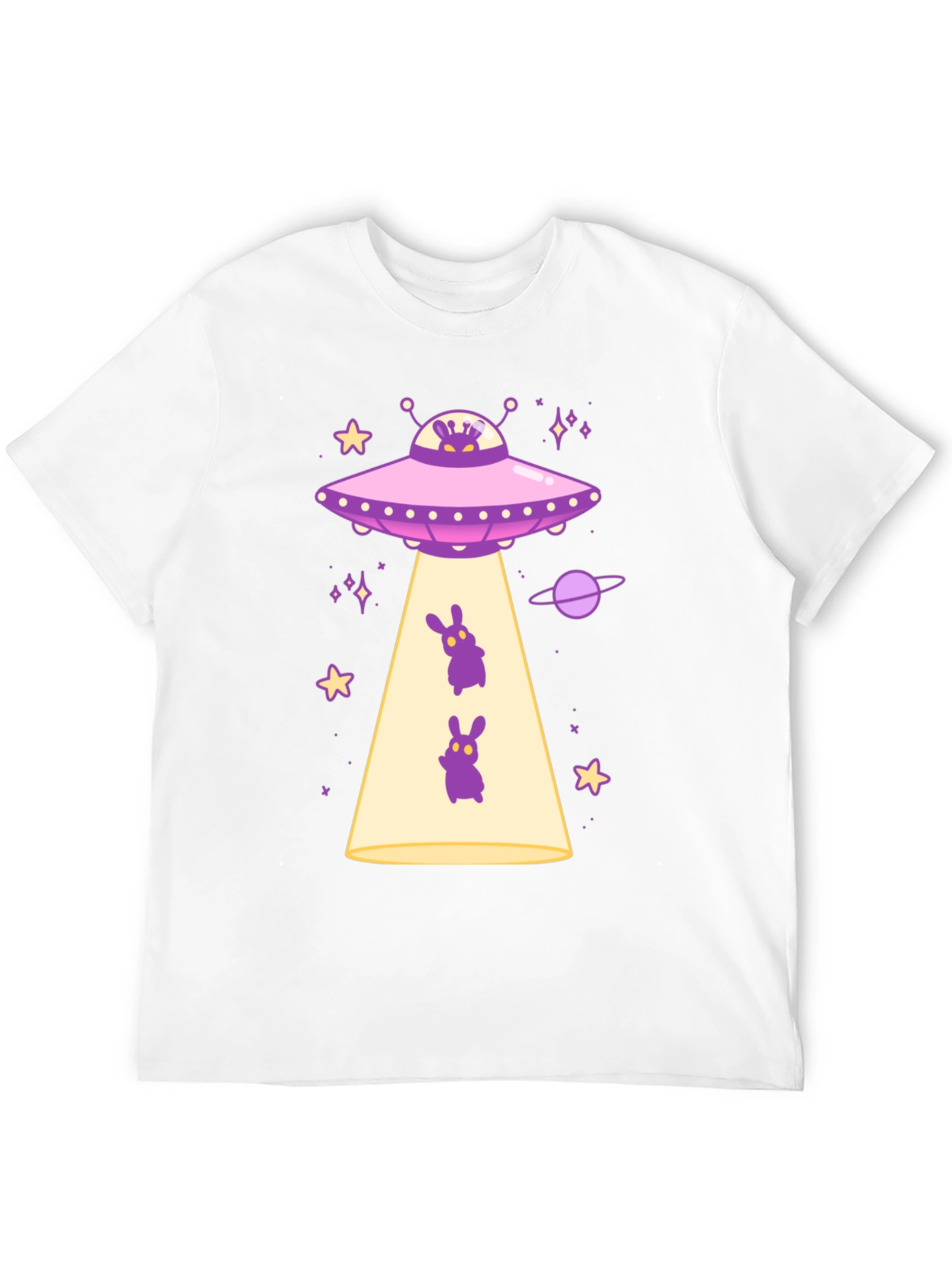 UFO Alien Bunny Graphic T-Shirt - Black Cotton Tee