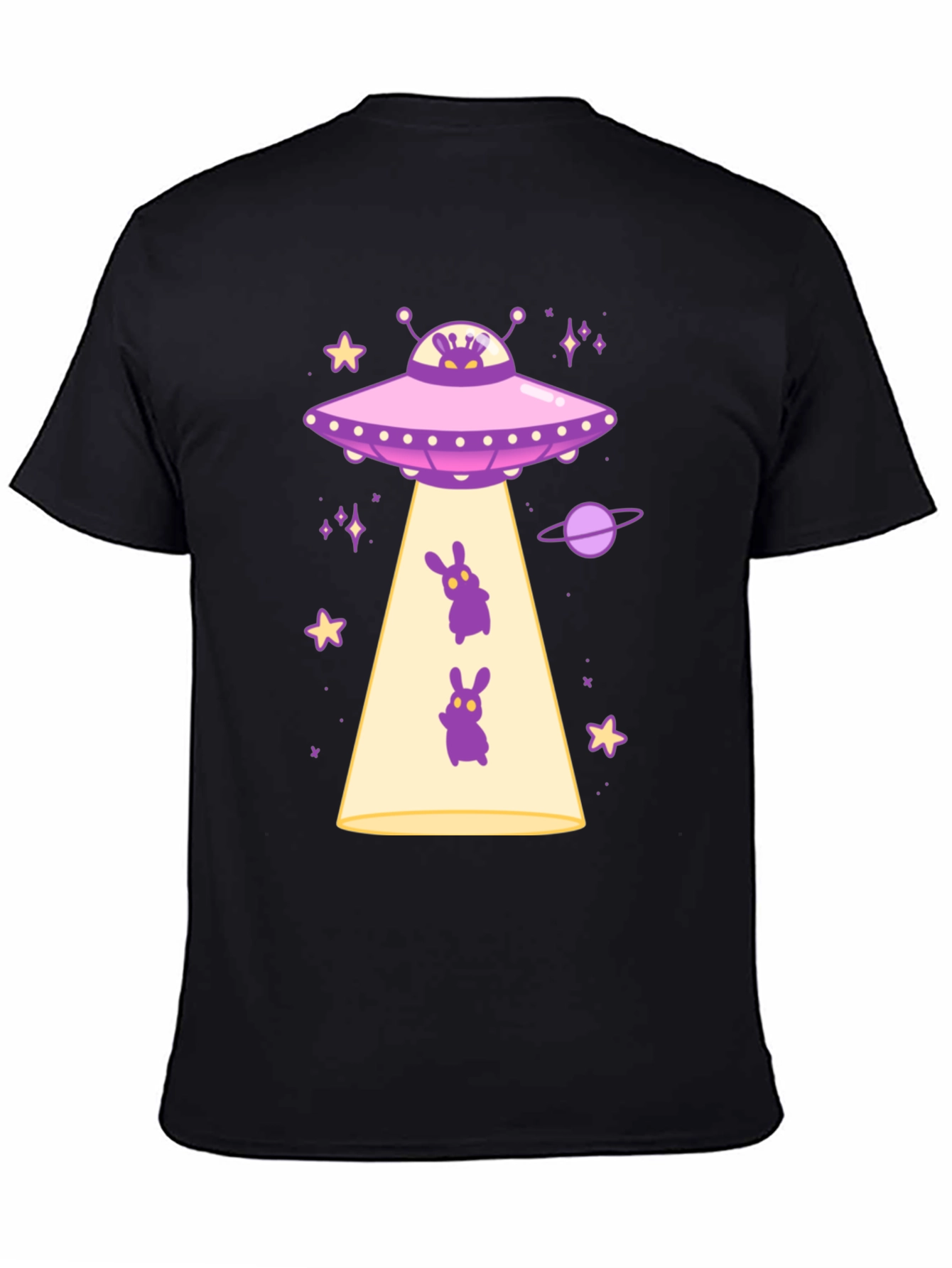 UFO Alien Bunny Graphic T-Shirt - Black Cotton Tee