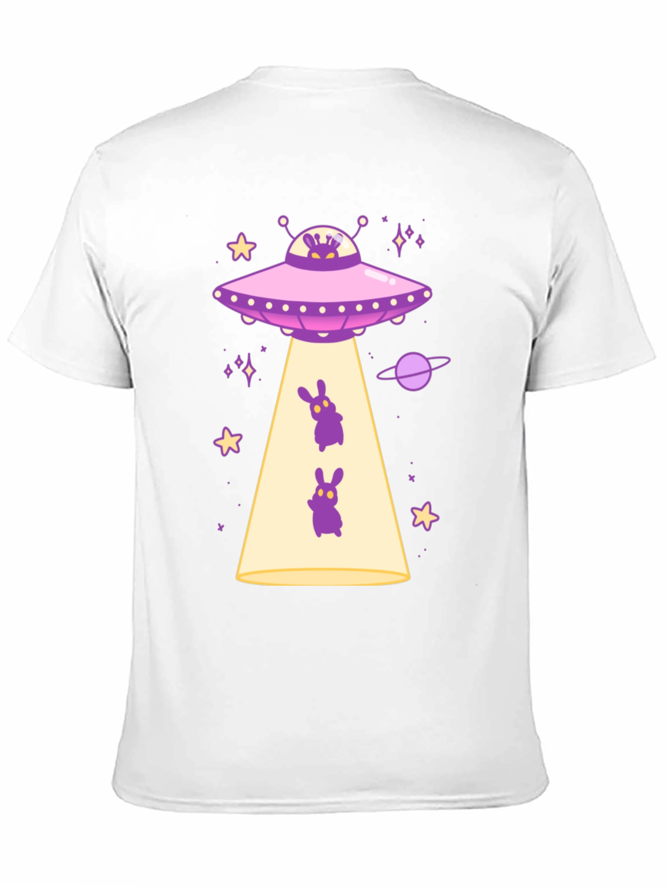 UFO Alien Bunny Graphic T-Shirt - Black Cotton Tee
