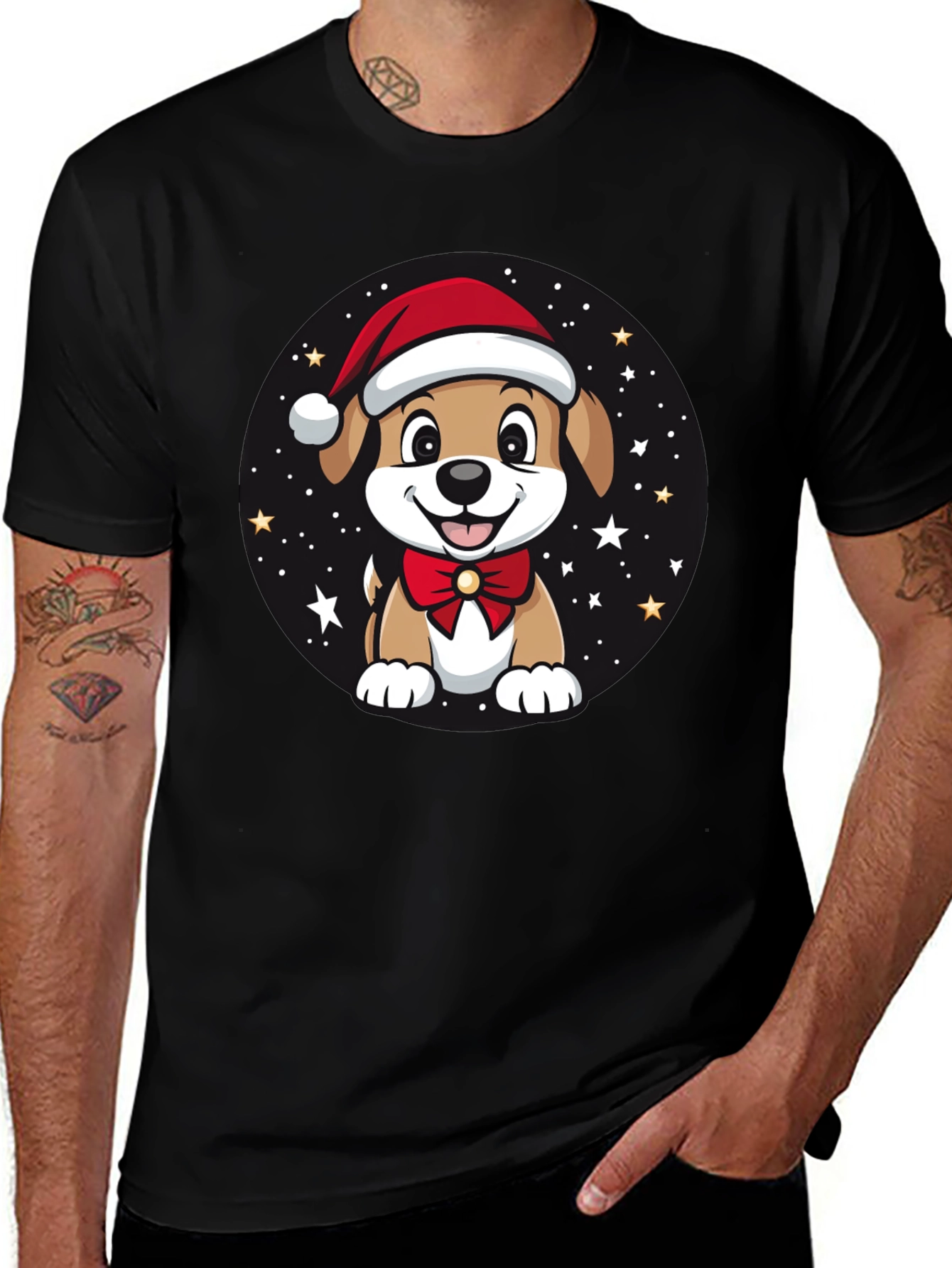Festive Holiday Puppy Graphic T-Shirt