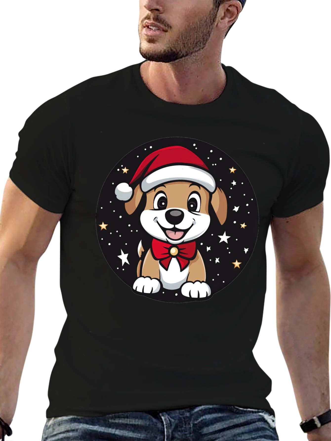 Festive Holiday Puppy Graphic T-Shirt