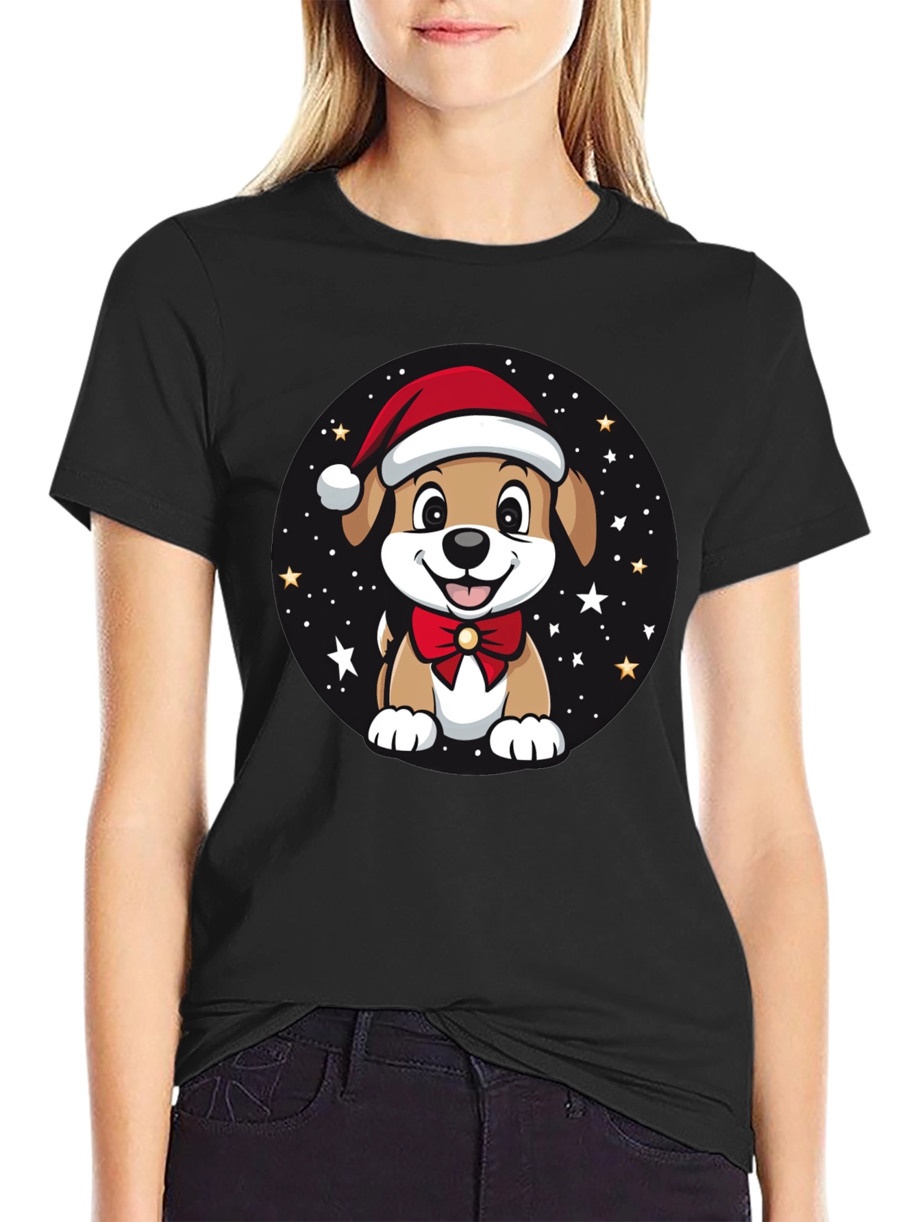 Festive Holiday Puppy Graphic T-Shirt