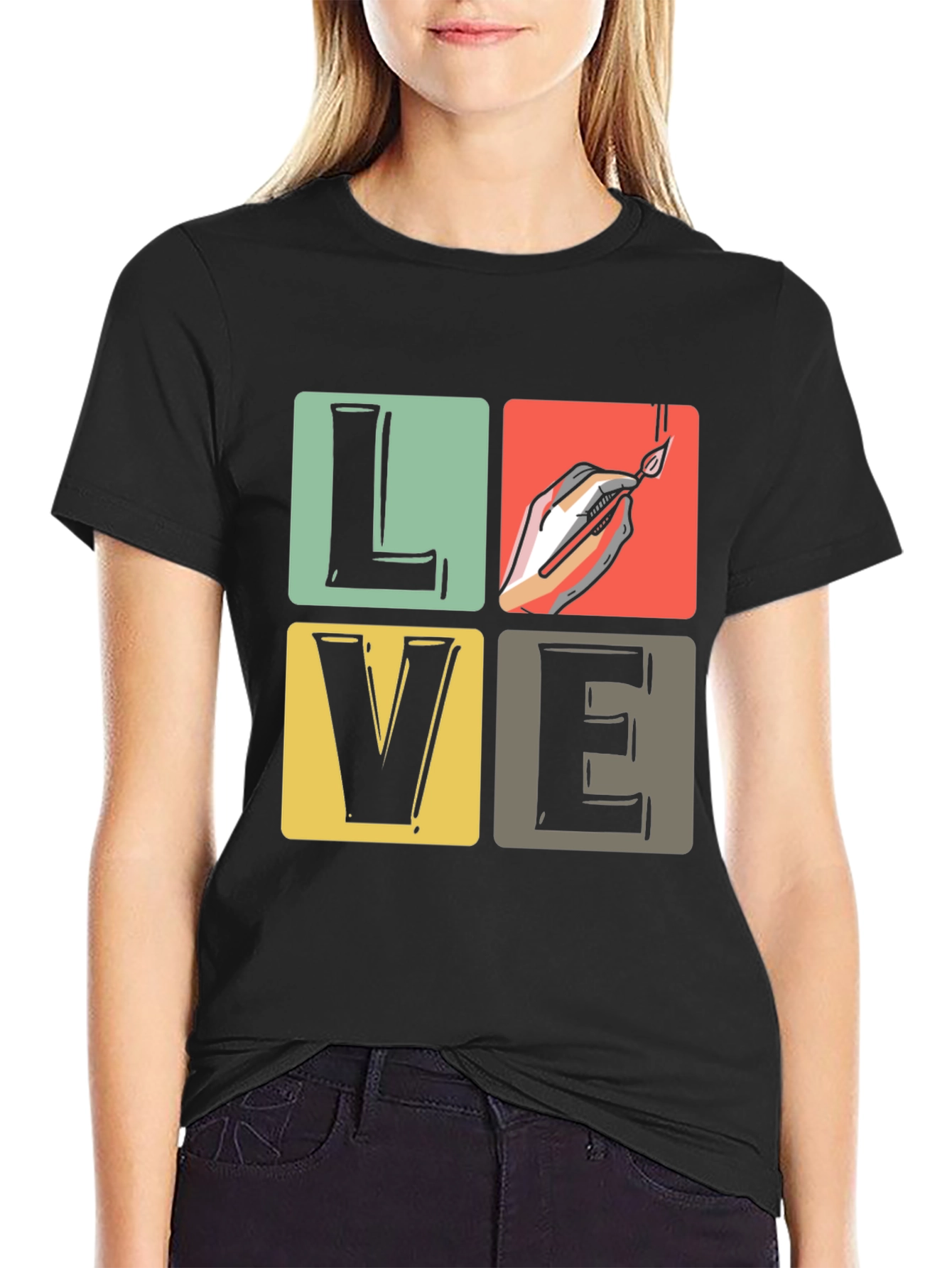 Love Art Shirt: Hand with Brush T-Shirt - Black